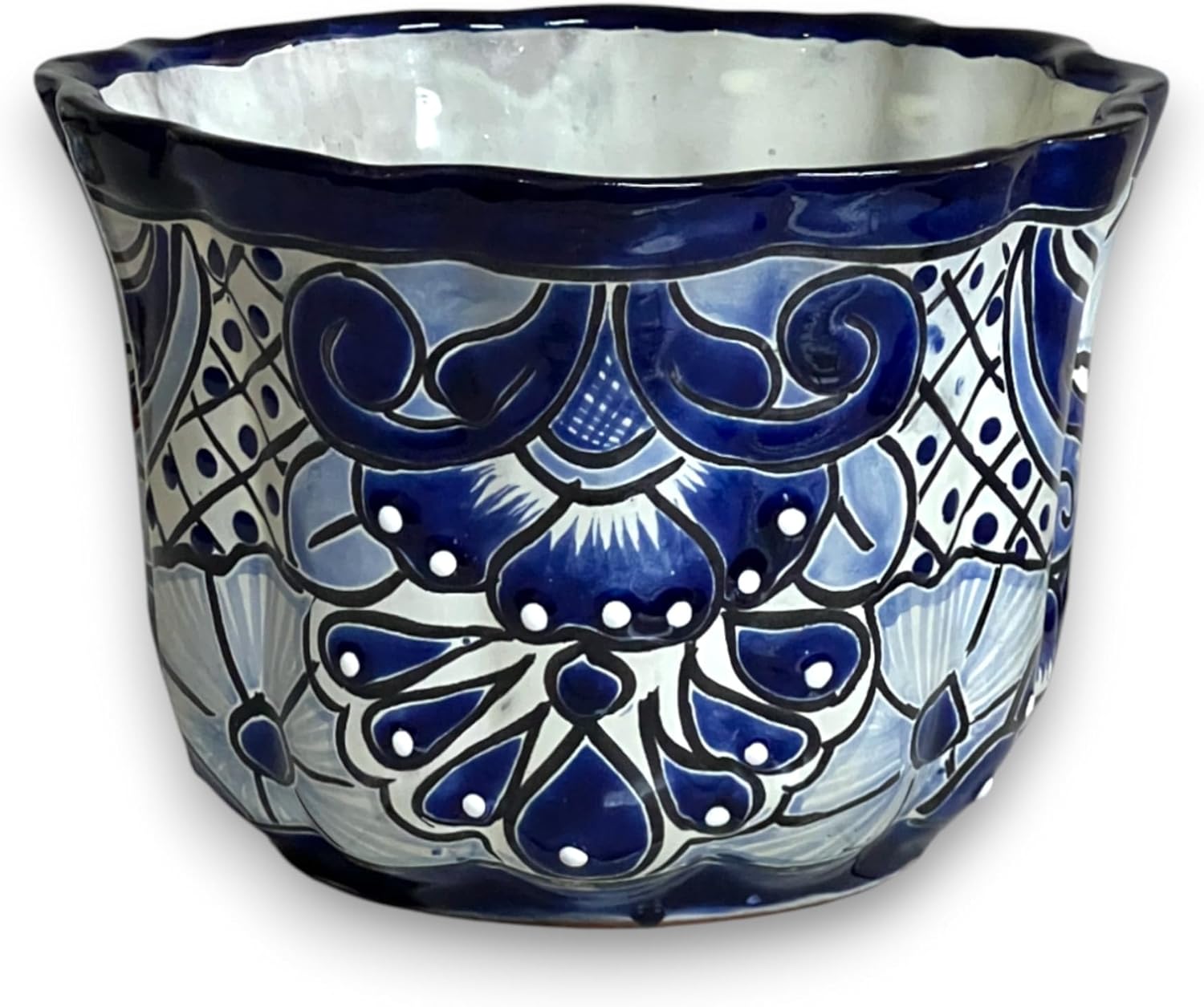 Talavera Flower Pot | Handcrafted Blue & White Mexican Ceramic