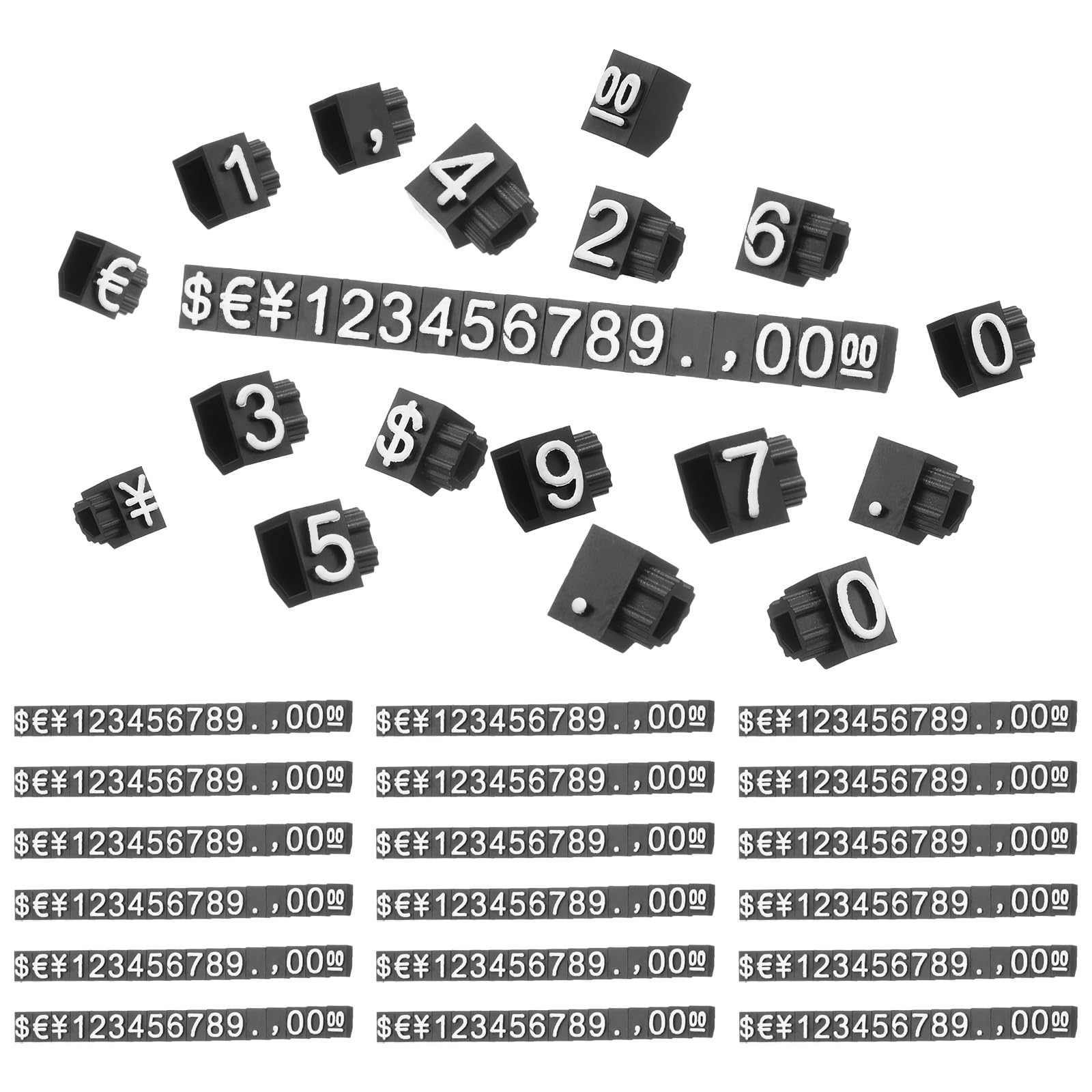 PATIKIL 2" x 0.2" Marking Tags Cube,20 Set Plastic Adjustable Counter Stand Label Number Letter Price Block Kit for Jewelry Supermarkets Bakeries Retail Shop, Black Silver (Small)