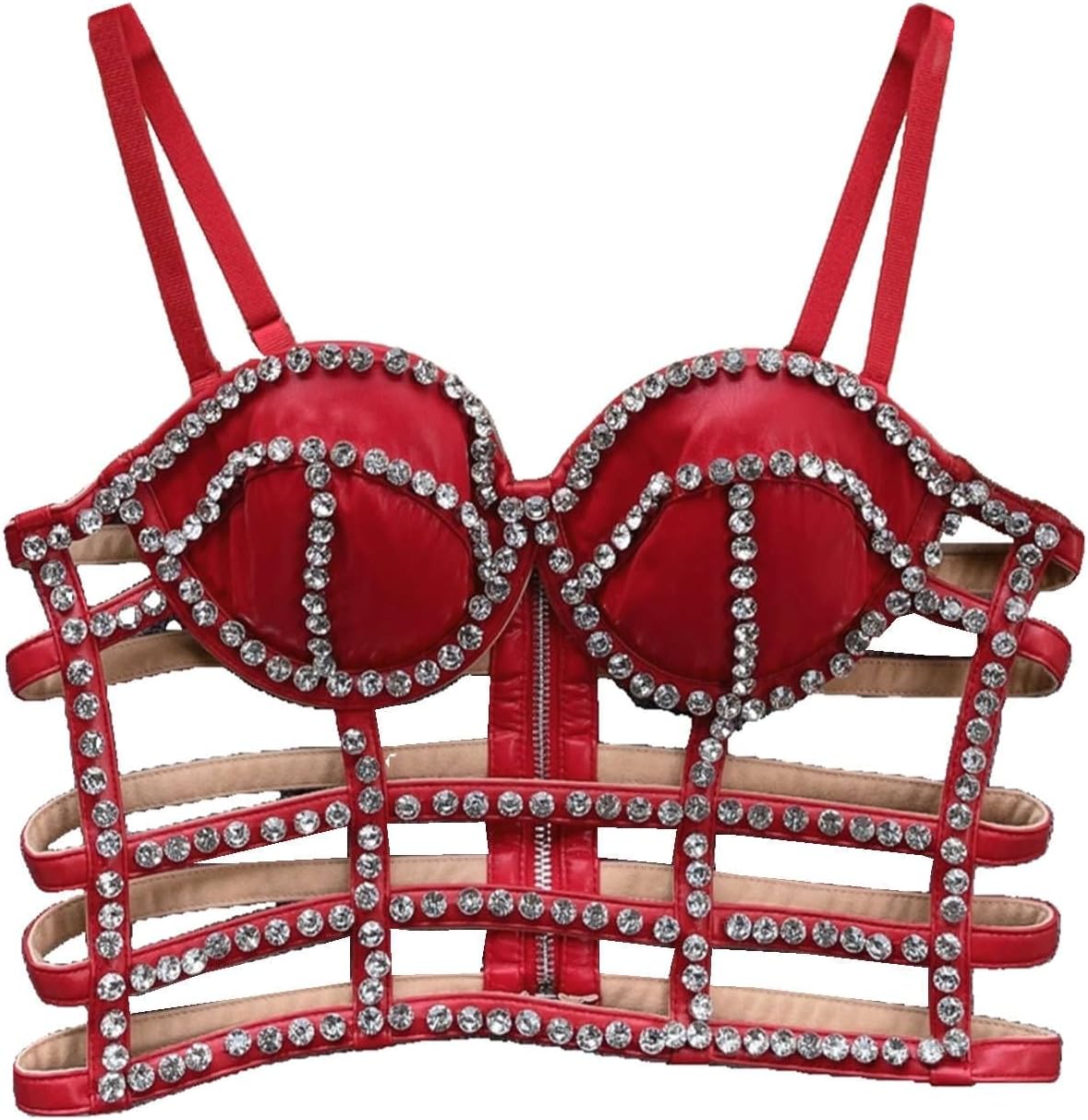 Women Sexy Corset Crop Top Push up Rhinestone Diamond Bra Hollow Out Slim Short Camisole Vest Leather Top