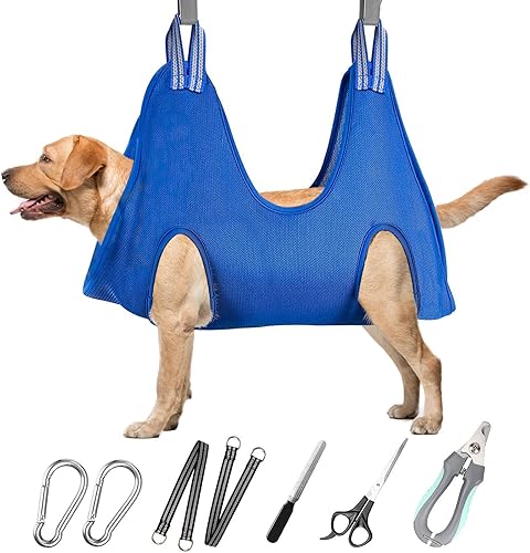 Miniatura 10 de ATESON Hamaca de aseo para perros  Arnés de aseo para mascotas mejorado para recortar uñas (XL de 80 libras), arnés de perro para cortar uñas con