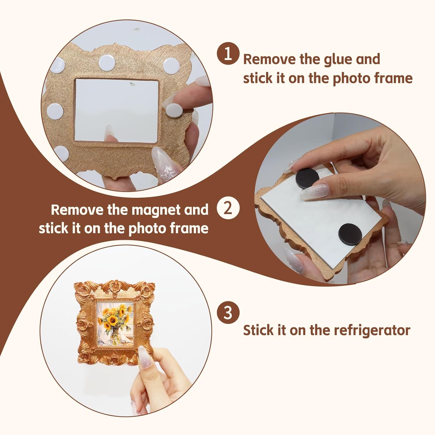 20 Pcs Small Gold Picture Frames Mini Vintage Frames Tiny Antique Photo Frame with Dot Glue and Magnetic Stickers for Home Hotel Christmas Decor Table Top Shooting Photo Props