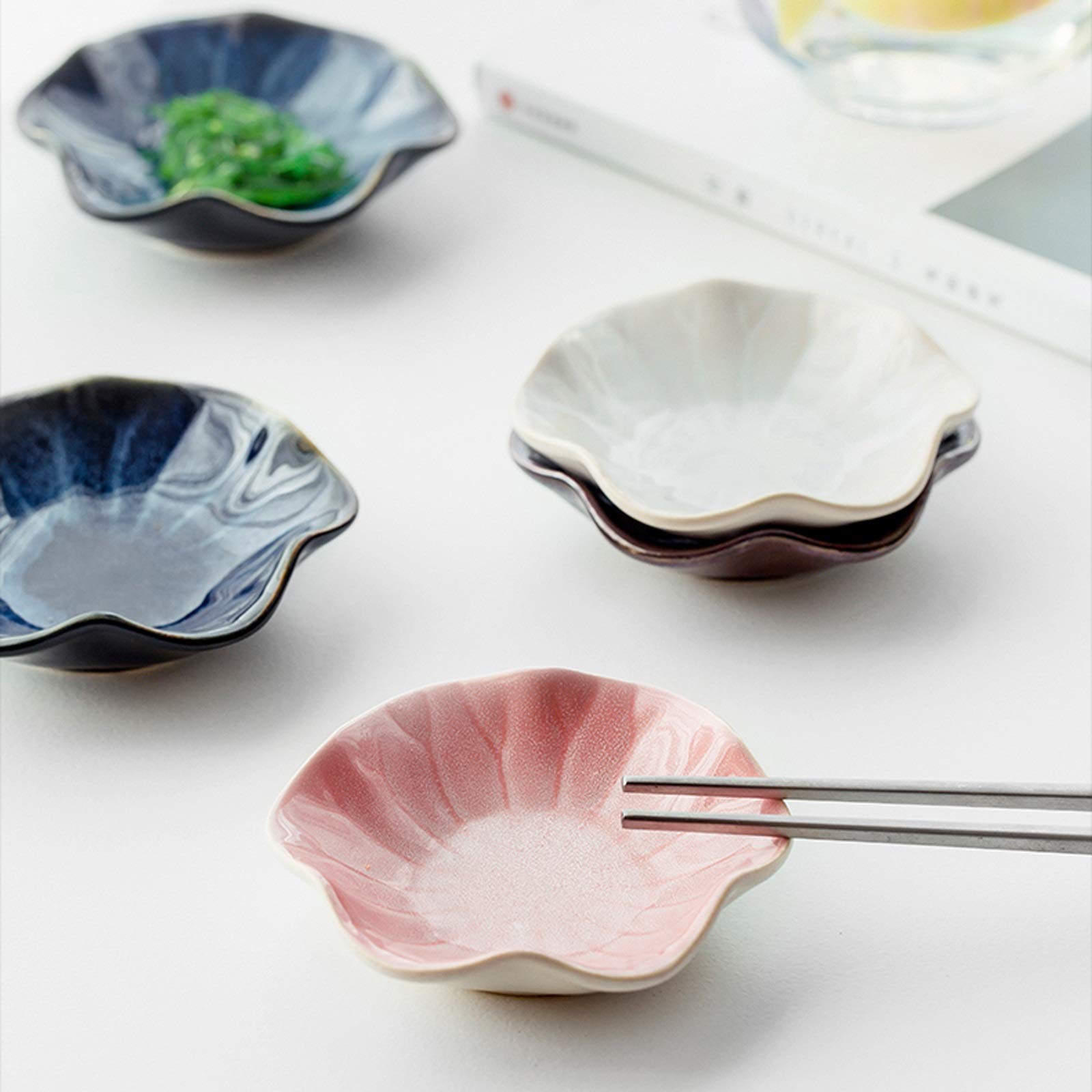 Dipschälchen Keramische Dip-Schalen Set exquisite Blumenform Tauchsauce-Schüsseln / Gerichte für Tomatensauce, Eiscreme, Desserts und andere Party-Abendessen 4,3 Zoll Saucen Schalen ( Color : Black )