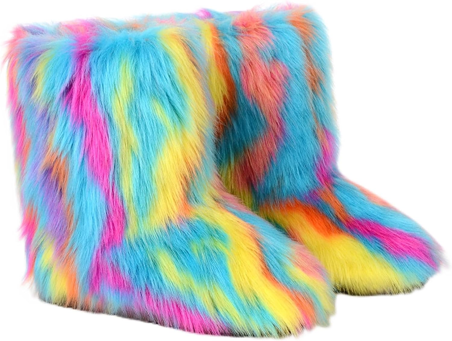 yamerbo Faux Fur Boots for Women, Fuzzy Flurry Furry Leg Warm Boots, Winter Mid-Calf Snow Shoes