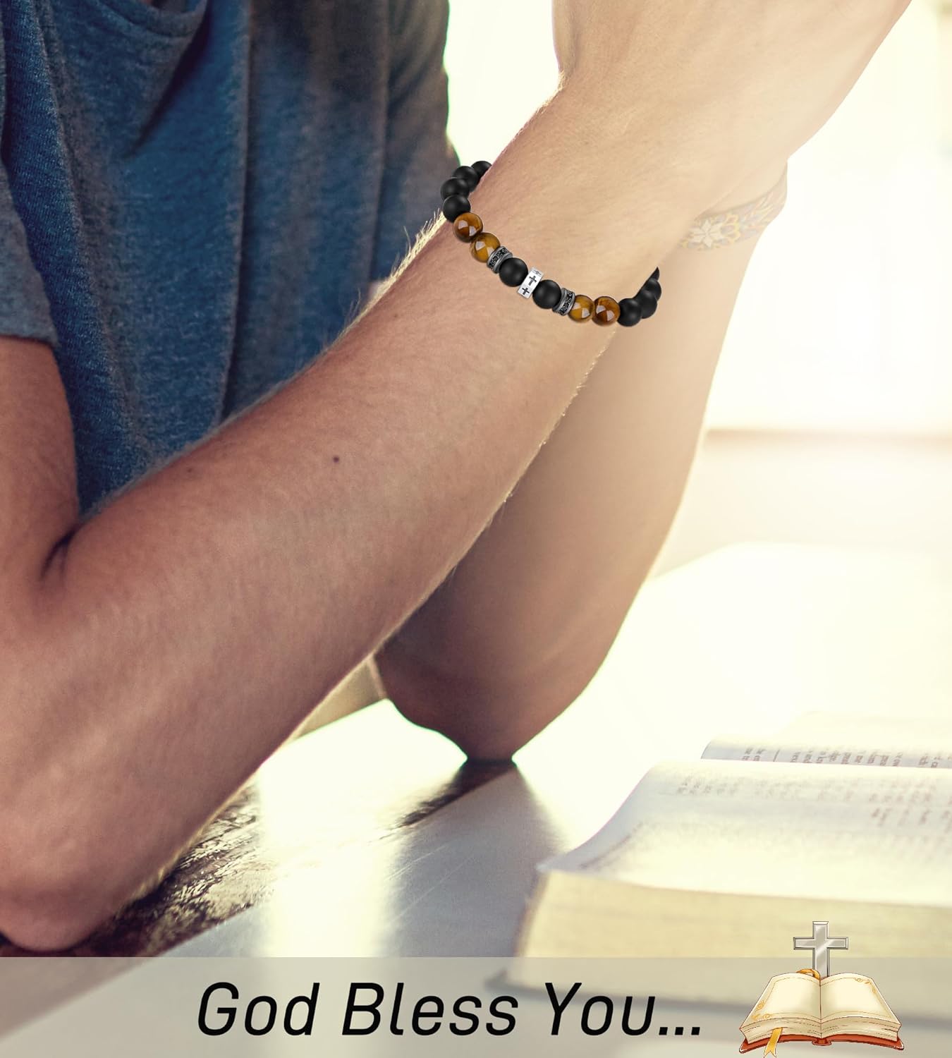 TONY & SANDY Valentines Day Gifts for Him Men Cross Bracelet Son Grandson Nephew, Birthday Graduation Easter Basket Stuffers Gifts for Teen Boys Adults Men Christmas - Image 5