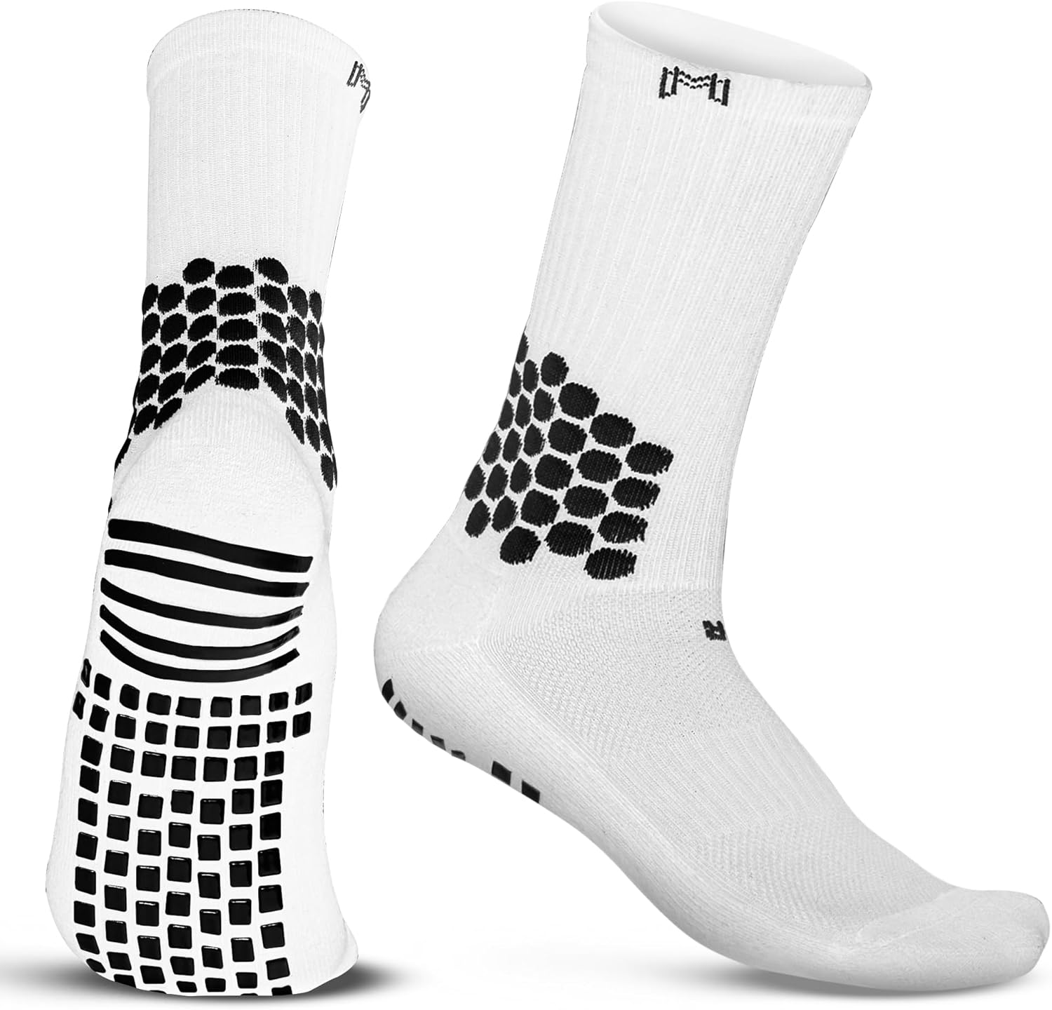 MediCaptain Grip Socks+ Mini Shin Guards + Shin Guard Stays + Pre Cut Soccer Sock Sleeve (Black and White) Ultimate Bundle