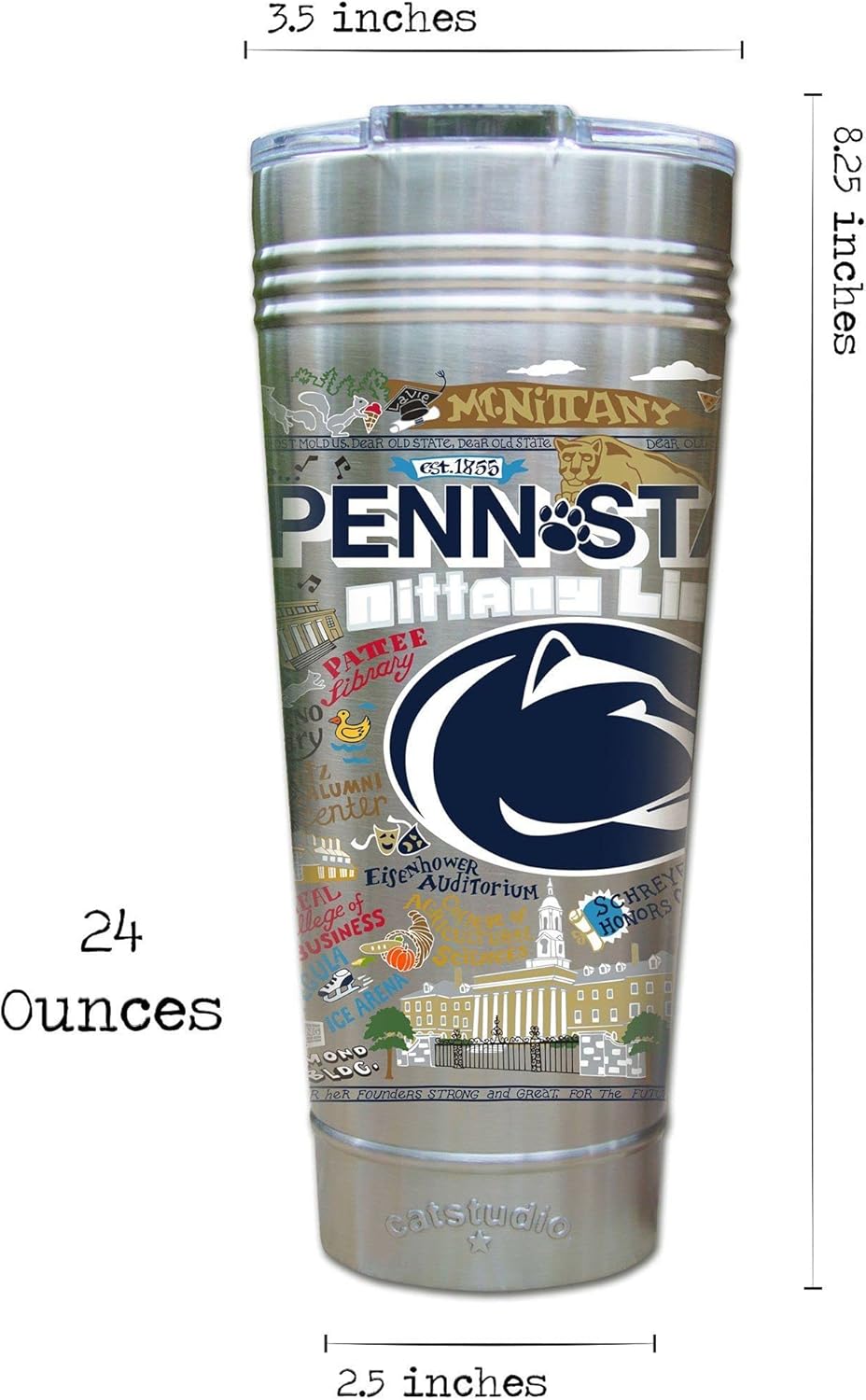 catstudio Penn State University Collegiate Thermal Tumbler | Triple Wall Insulation With Non Slip Bottom | Great College Travel Cup for Water, Coffee, Tea, or Smoothies