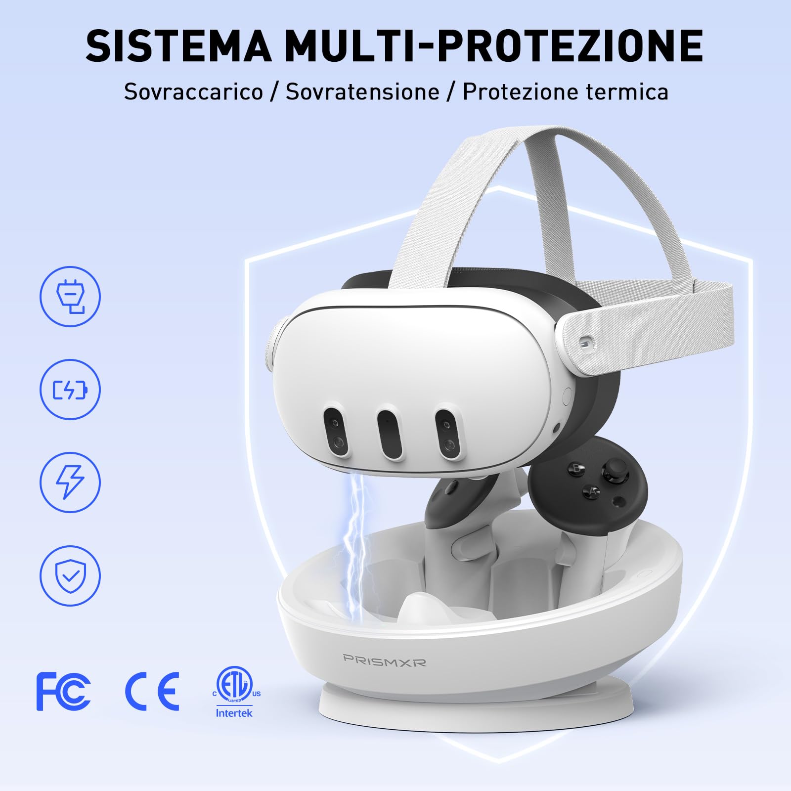 PRISMXR Dock di Ricarica Stazione Ricarica Rapida per Meta Quest 3 Accessori Quest3 Controller 2 Batterie Ricaricabili (Carina D1)