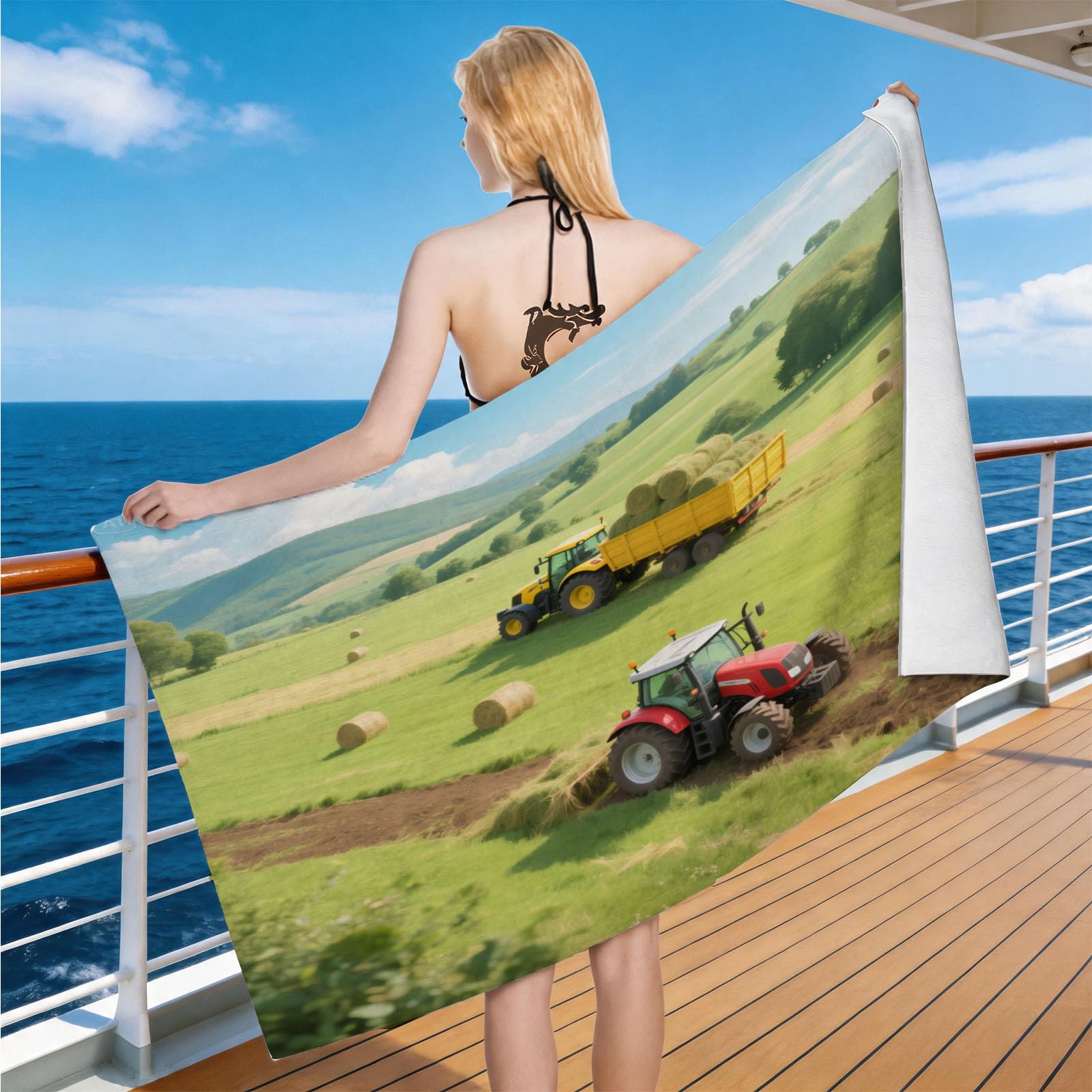 Hongduo Microfiber Quick Dry Beach Towel Agricultural Machinery, 3D Rural Landscape Beach Towels Absorbent Fast Drying Bath Towels, Travel Camping Gym Swimming Bathroom (80x160cm)