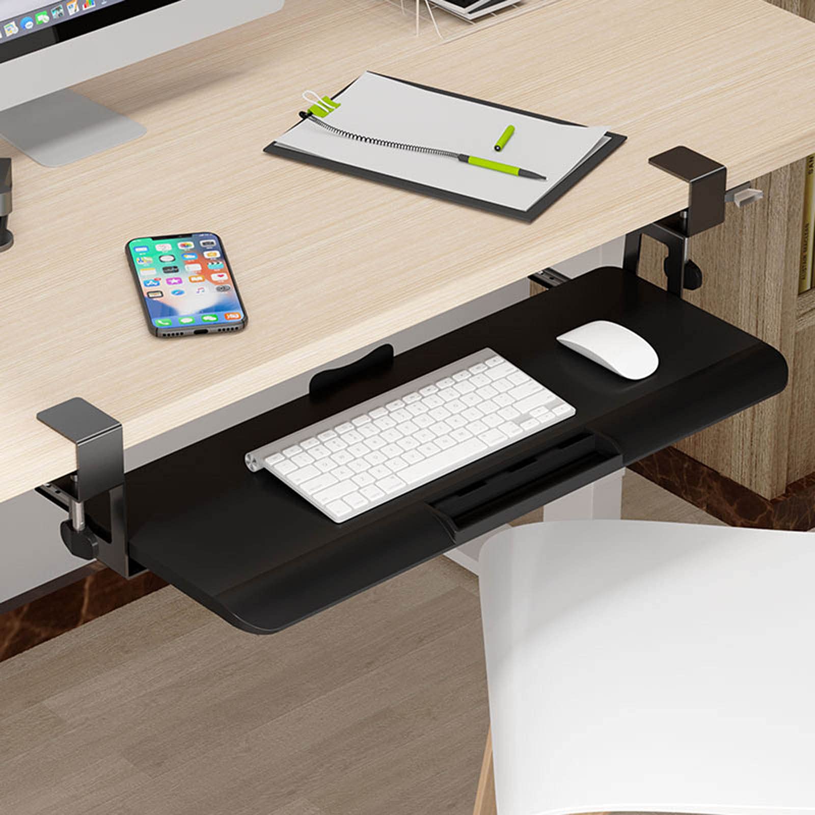 Ergonomische toetsenbordlade onder bureau, uitschuifbaar platform Computerlade, met C-klem, perfect voor thuis of op kantoor, zwart