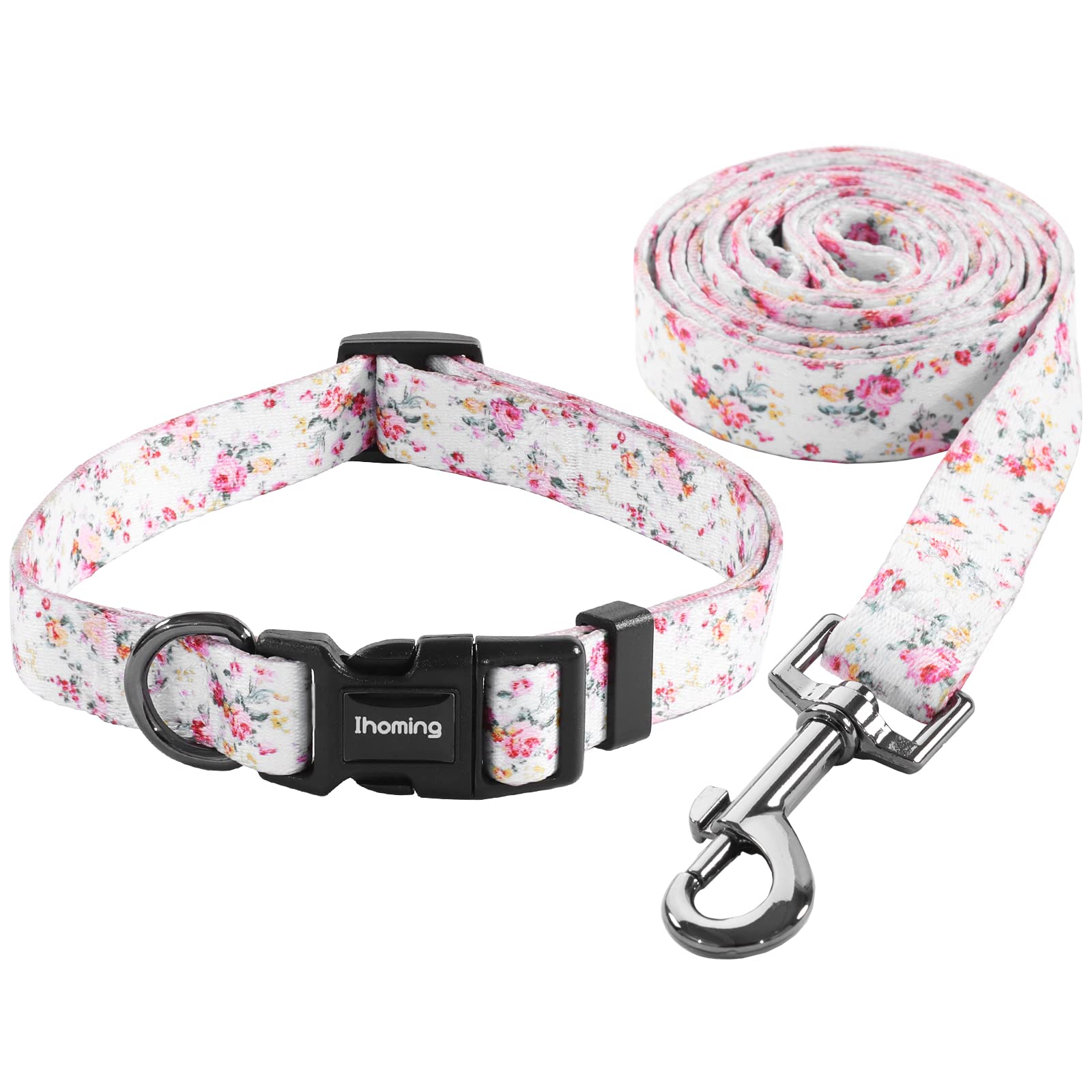 Ihoming Puppy Collar and Leash Set for Daily Outdoor Walking Running Training, Floral Sky Design for Extra Small Boys Girls Dogs Cats Pets, XS-Up to 10LBS
