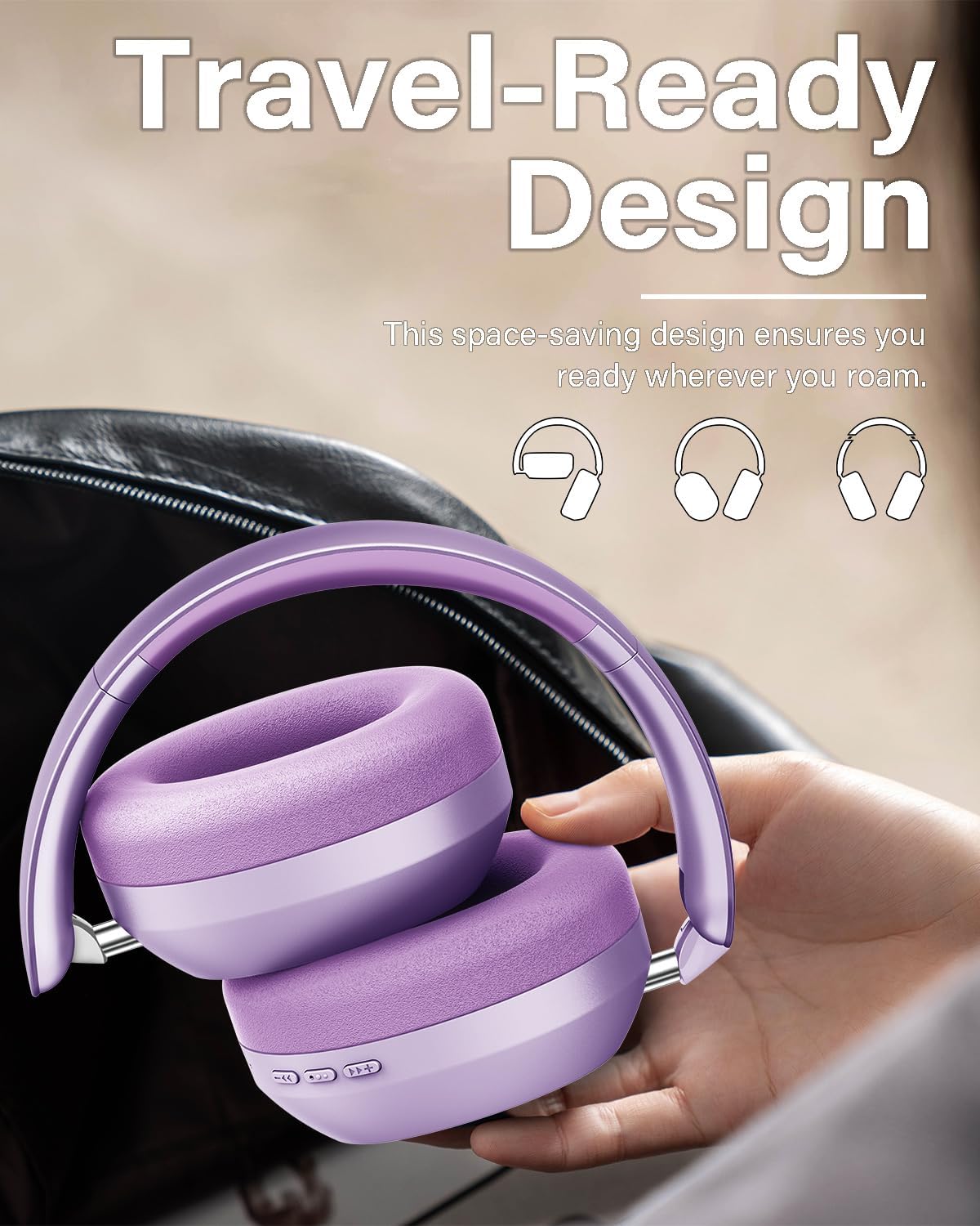 Wentronic Y05 Over-Ear Headphones – Hi-Res Sound, Active Noise Cancelling, Wireless Bluetooth 5.3, 48H Playtime, Premium Audio Comfort for Android, iOS & PC – Purple - Image 6