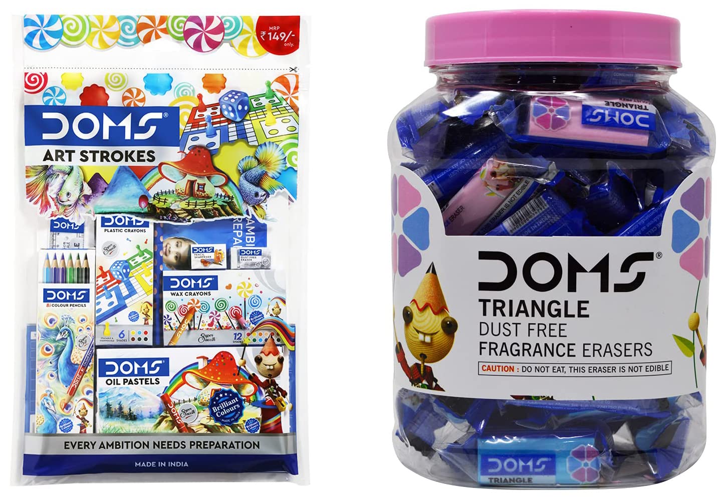 DOMS Art Strokes & DOMS Triangle Dust Free Fragrance Eraser Jar (50 Pcs