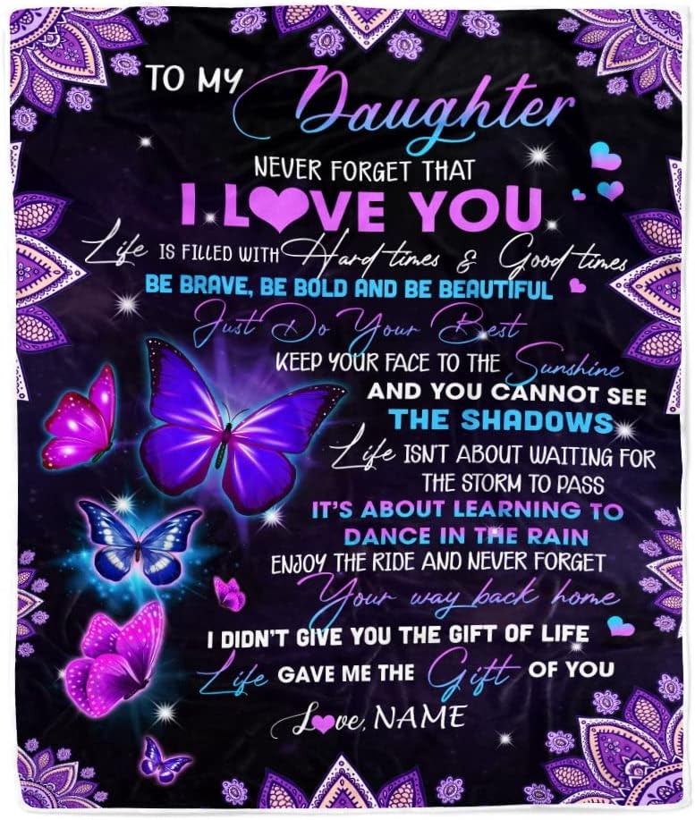 Personalized to My Daughter from Mom Dad Sometimes It's Hard to Find Words to Say I Love You Unicorn Daughter Birthday Gifts Christmas Fleece Blanket (50 x 60 in Youth Size)