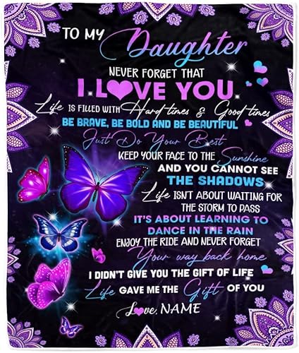 Miniatura 9 de Manta personalizada con texto en inglés To My Daughter from Mom, Never Feel You are Alone, diseño de lobo, luna, noche de bosque oscuro, familia,