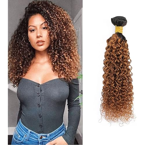 Ombre Human Hair Bundle Kinky Curly Human Hair T1B/30 Two-tone Brown 10A Grade Soft Brazilian 100% Human Hair Extensions 10 Inch