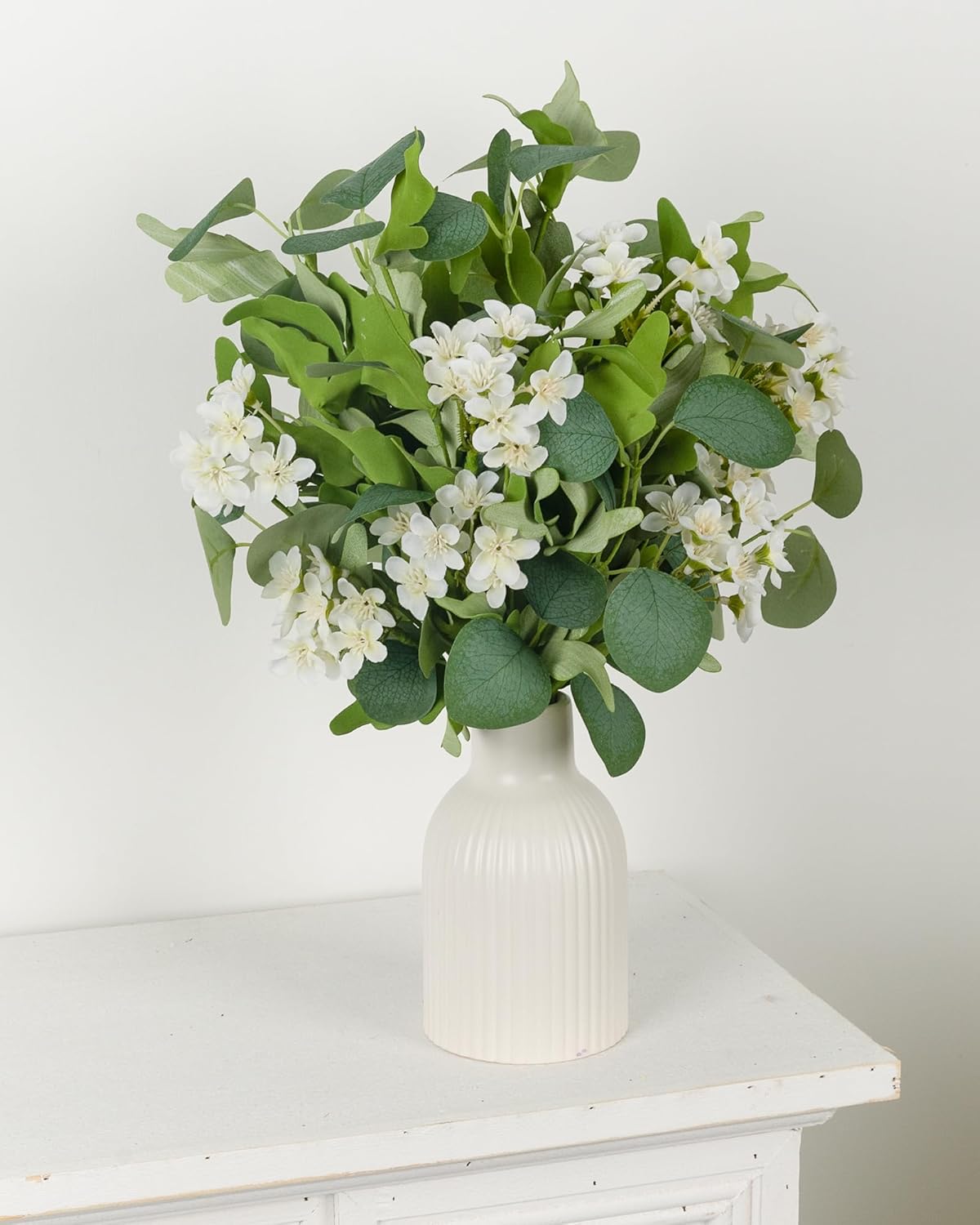 4 PCS 16" Artificial Plants Flowers Indoor Eucalyptus Greenery Stems White Cherry Blossom Branches for Vase Faux Spring Home Decor Centerpiece Decoration