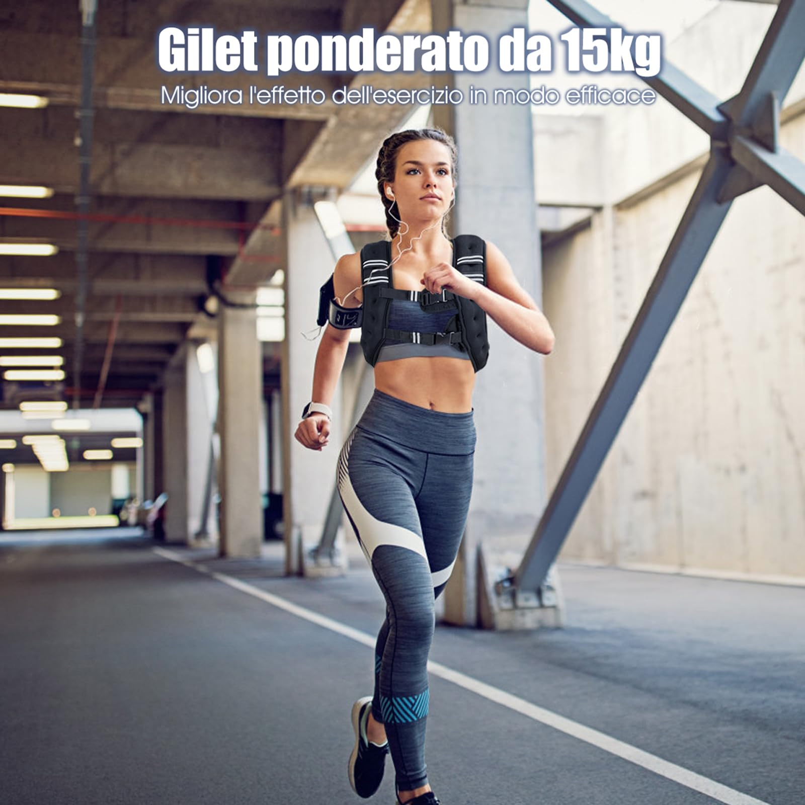 COSTWAY Giubbotto Zavorrato 8/15kg con Striscia Riflettente, Gilet con Pesi per Allenamento Forza e Resistenza, Nero (15)