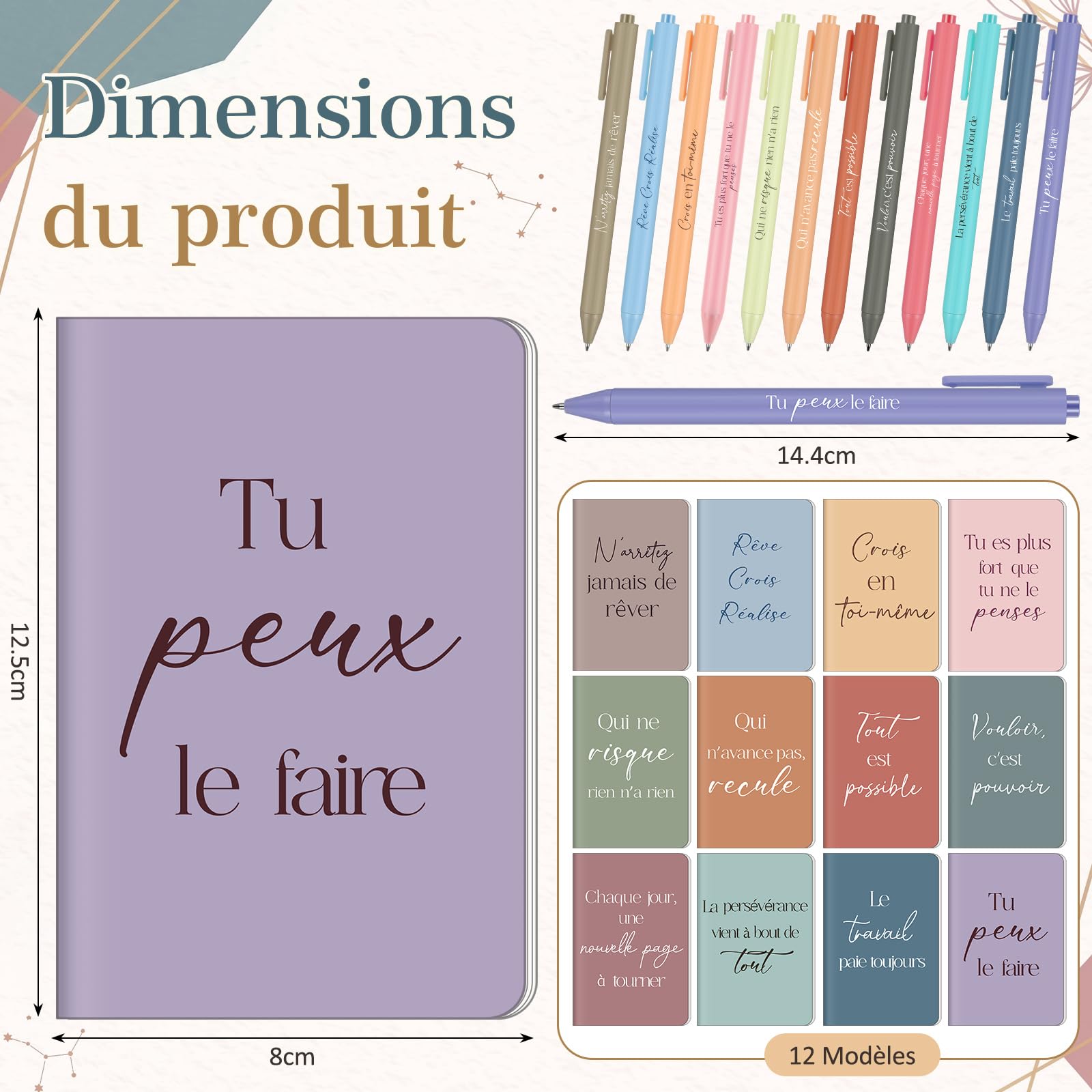 Faccito Lot de 24 Sets Cadeau Motivation Carnet Stylo Porte-Clés en Silicone Citations Inspirants, Coffret Remerciement pour Collègues, Employés, Enseignants, Départ, Anniversaire, Noël