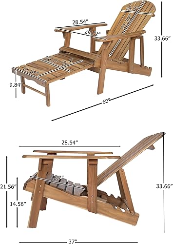 Miniatura 7 de Malibu Adirondack Chair Rustic Acacia Wood Folding Patio Seat - Water-Resistant Outdoor Furniture for Backyard & Garden Relaxation - Traditional