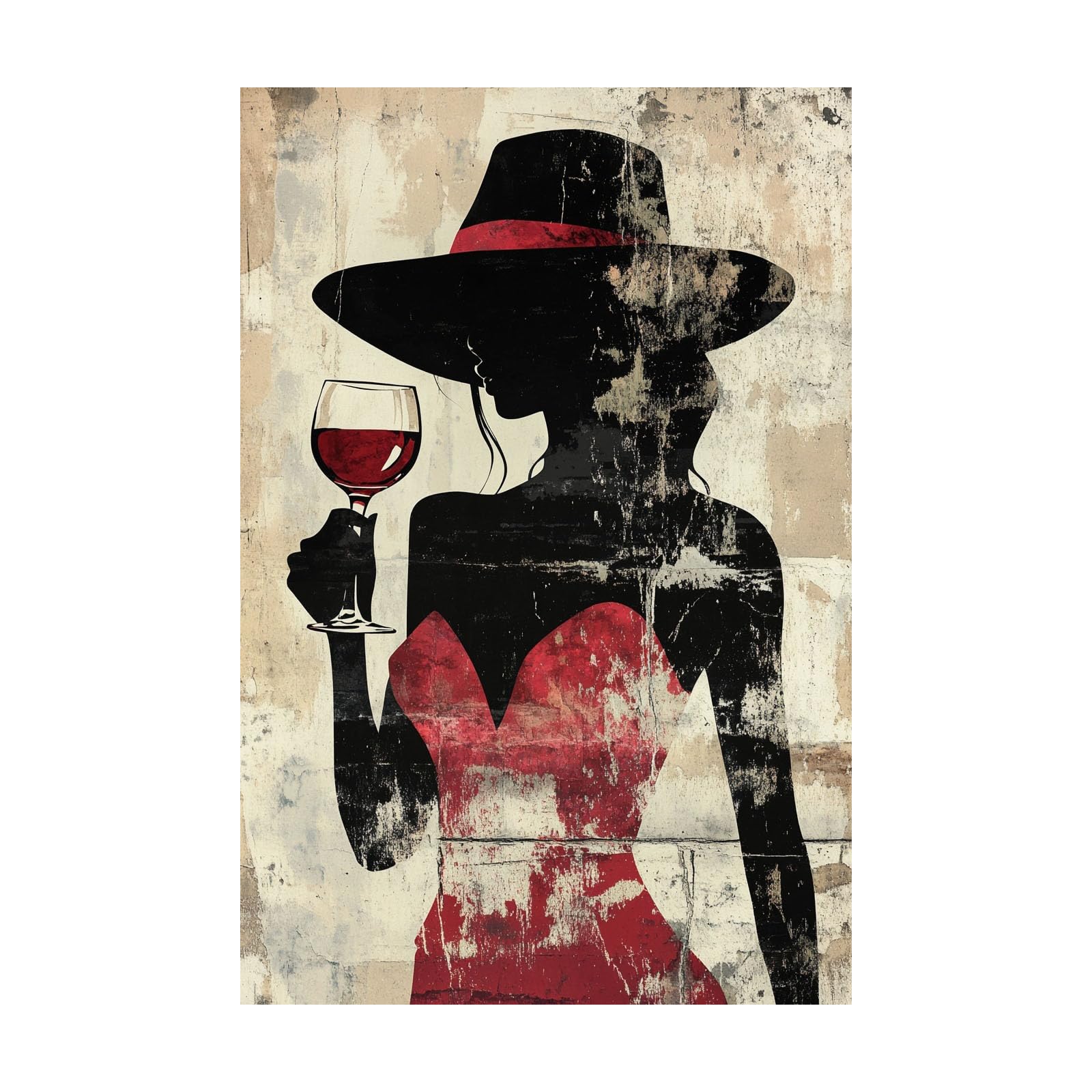 TERUEA Posters & Prints Paintings for Bedroom Living Room Decor for Mens Women Woman with Wine Glass Silhouette Vintage Humor Wall Art Poster for Bathroom Toilet Decor(Red)-80x120cm Unframed