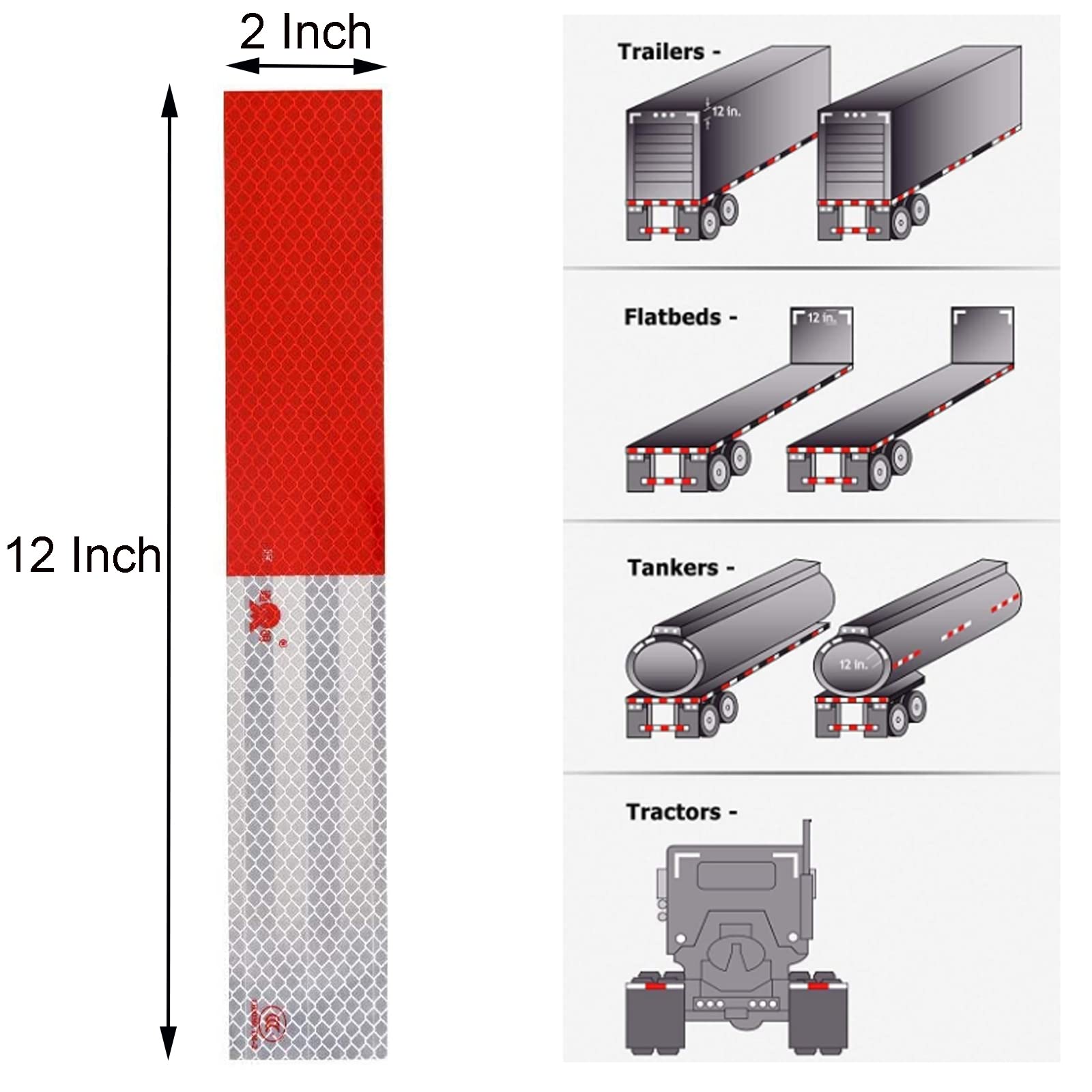 Cinta reflectante, 2 x 12 x 20 unidades, rojo/blanco, autoadhesiva, impermeable, advertencia de advertencia, cinta reflectante para autos, camiones, remolques, barcos, señales de tráfico 7