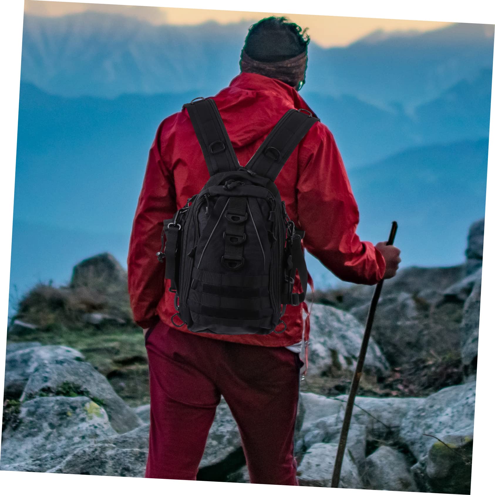 Happyyami Outdoor Rucksack aus Oxford Gewebe mit Viel Stauraum und Praktischen Taschen für Sport und Fahrradtouren in Schwarz