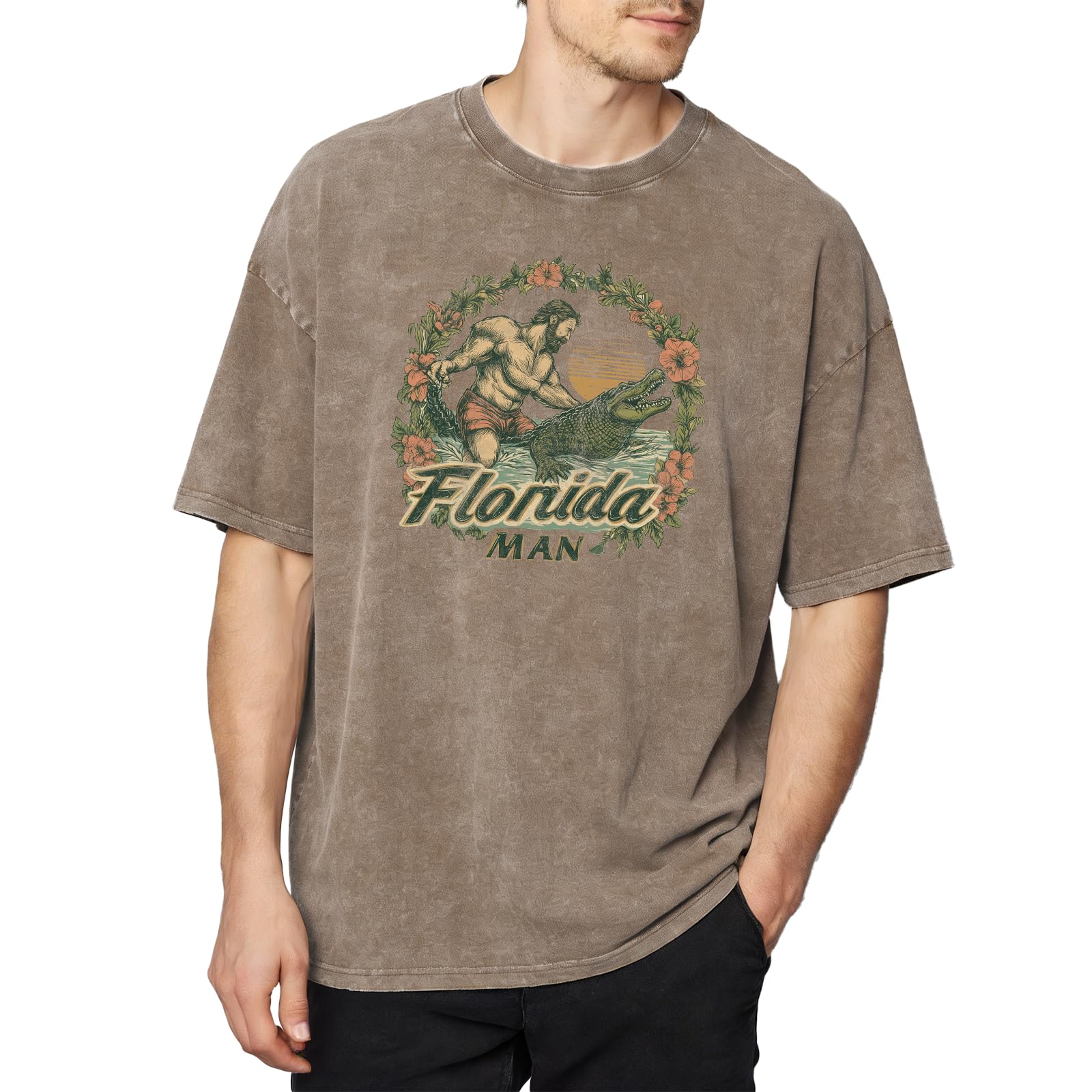 Mens Tshirt Cotton Acid Washed Oversized Breathable 2026 Summer Gym Street Casual Mens Clothing