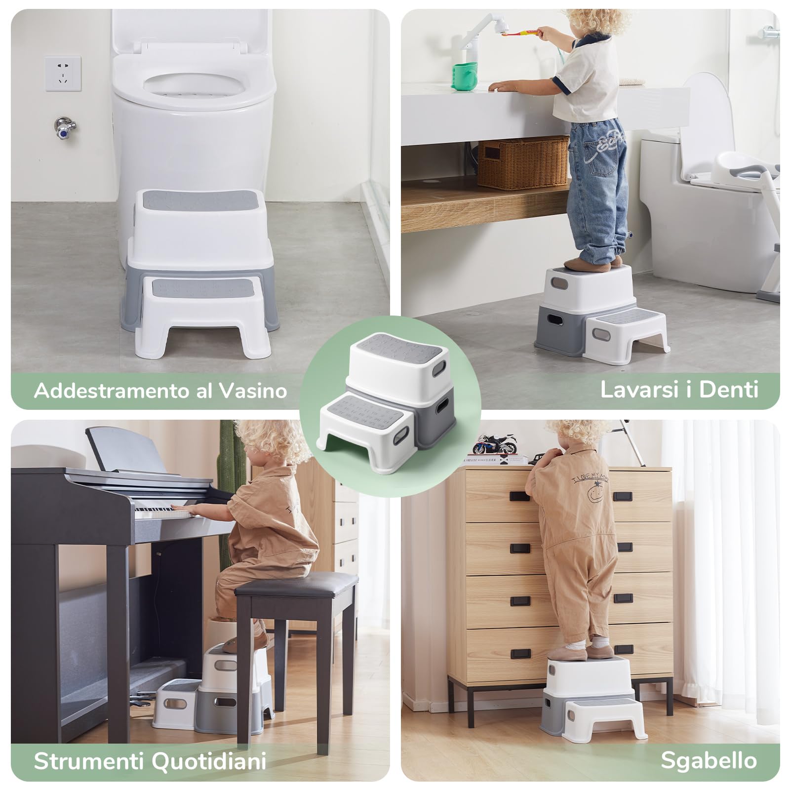 Sgabello Per Bambini Sgabello Per WC Bambini - 2 Gradini Antiscivolo - Aiuto Autonomo Per Lavandino E Vasino Sgabello Bagno - 3