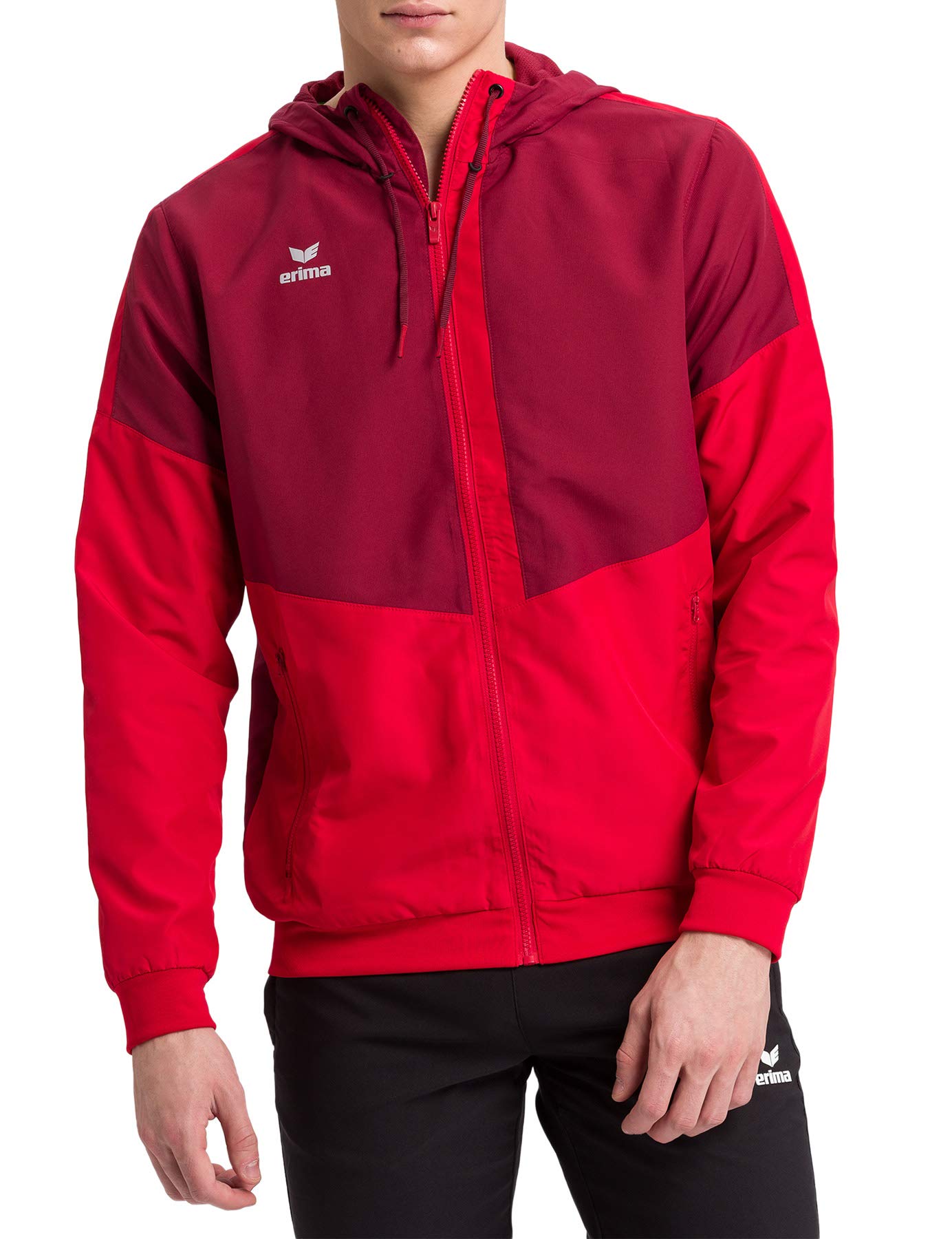 Erima Squad Track Top Jacket with Hood - Bordeaux/Red, M