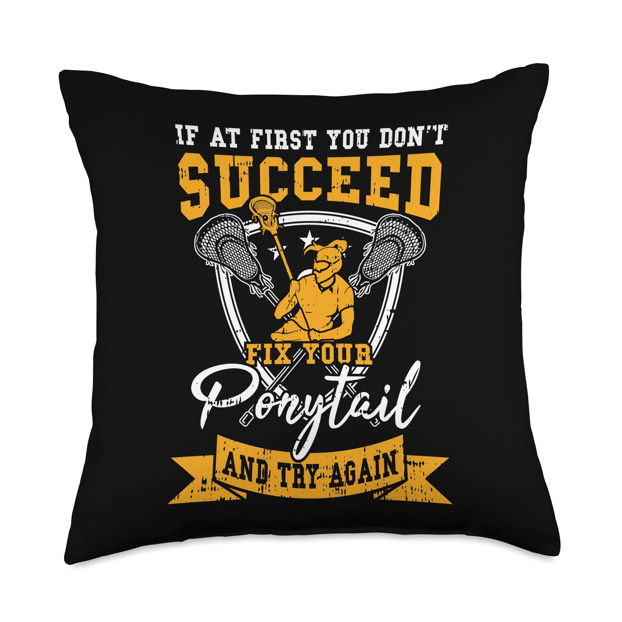 Lacrosse Fix Your Ponytail and Try Again Funny Gift Throw Pillow, 18x18, Multicolor