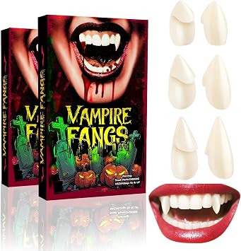 Vampire Teeth Fangs, Vampire Fangs Adults, Halloween Realistic Vampire Teeth Accessories and Fake Fangs, 3 Size 15 17 19MM Halloween Fangs for Women Men 3 Pairs