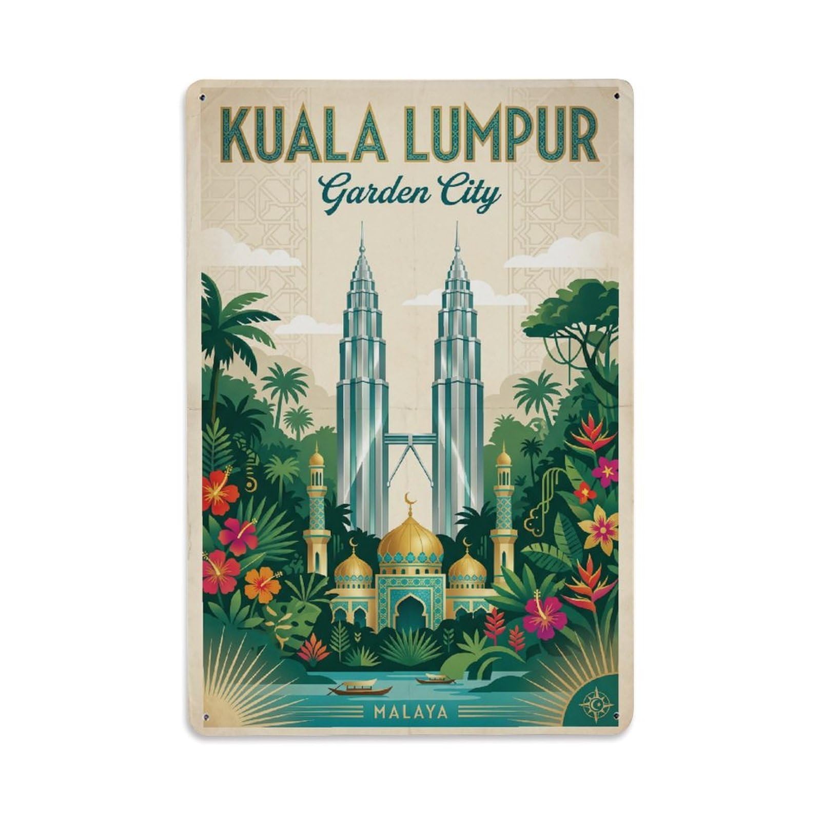 Gead 8X12inch Style Vintage Travel Malaysia Kuala Lumpur Metal Tin Sign