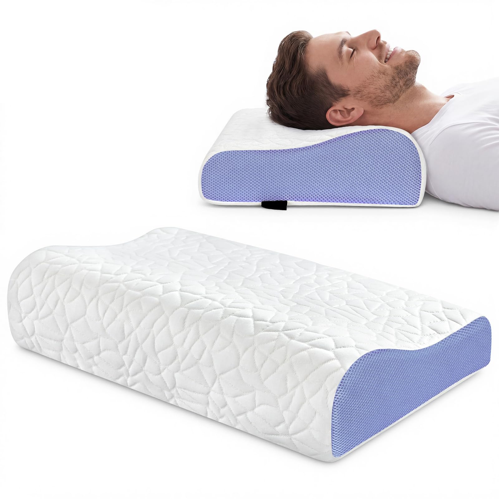 PKBD Memory Foam Pillow, Dual Height Ergonomic Pillow, White-Purple