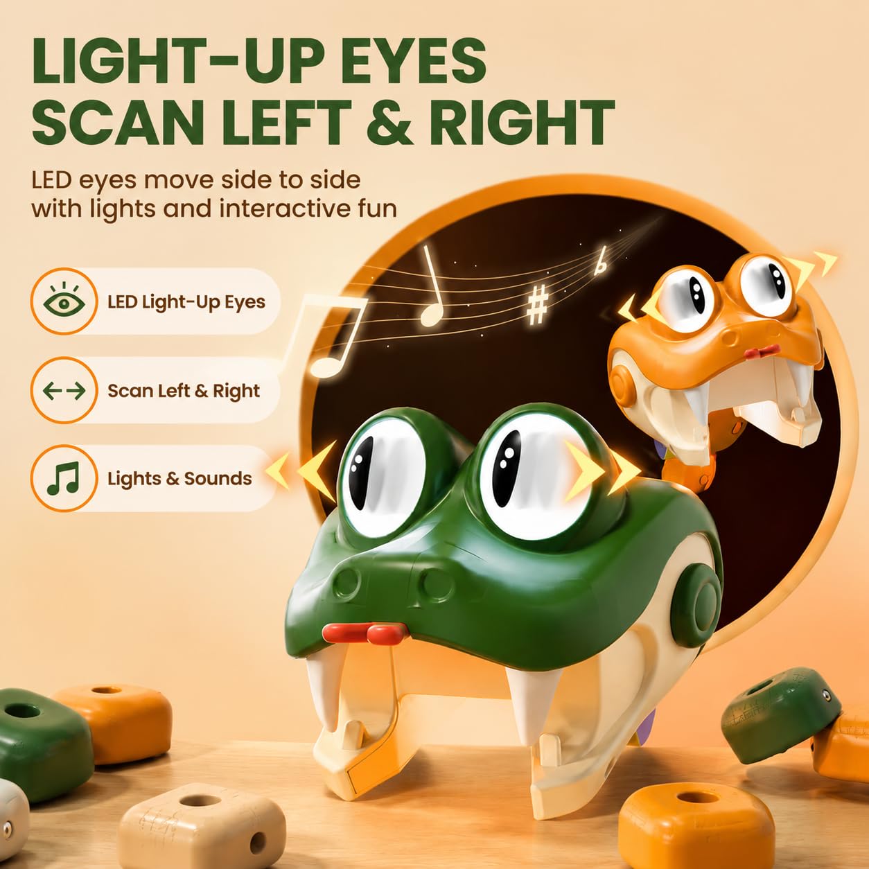 Magnetic Snake Game Eating Itself, Remote Control Snake Game con Sonido y Luces, Juego Competitivo Padres-Hijos, Carrera Interactiva Infantil (Verde)