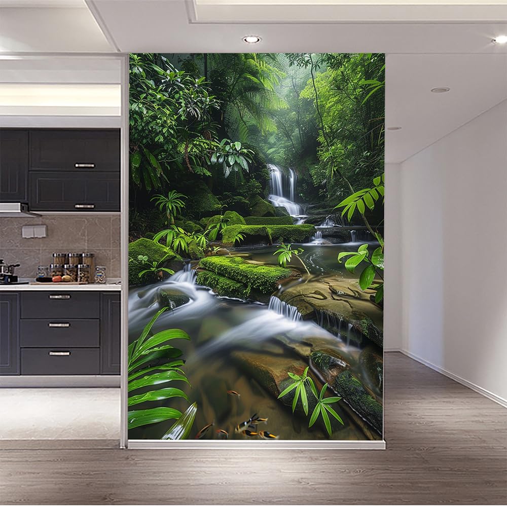 Custom Size Wall Murals - Stream Waterfall, Tropical Rainforest, Cool Stream - Self-Adhesive Removable Peel and Stick Wallpaper for Bedroom