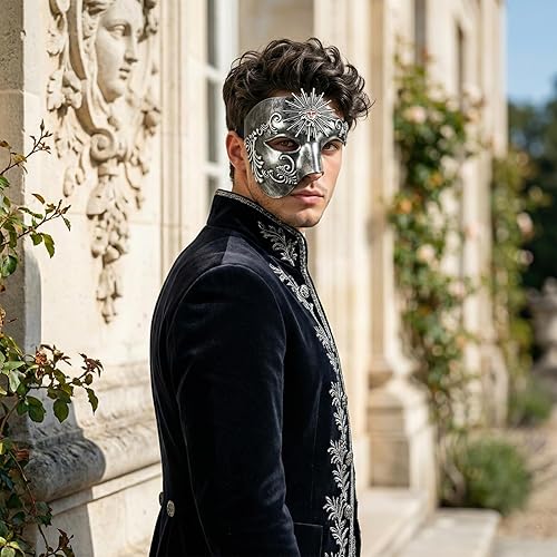 Miniatura 4 de Thmyo Half Face - Máscara de mascarada de carnaval veneciano para hombre, diseño vintage de Phantom of the Opera