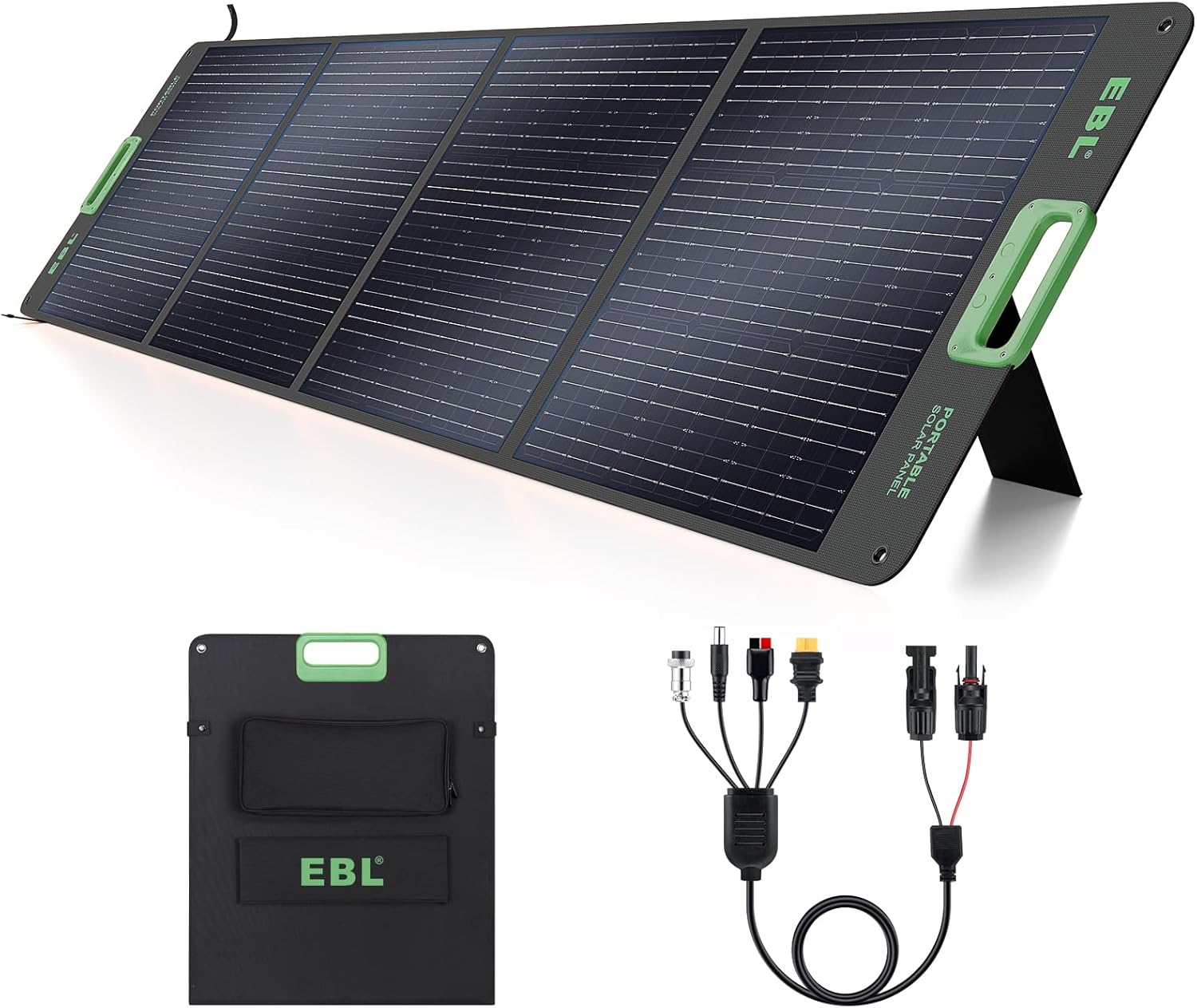 EBL Solar Panel 100W Portable Solar Panel (Upgraded) for 240/300/500/1000/1500/2000 Power Station, with Adjustable Kickstand and Parallel Cable, Waterproof IP65 for Outdoor Camping Hiking RV Trip