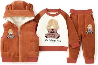 Bold N Elegant Cotton Blend Cute Cartoon Bear Graphics Winter Warm Sweatshirt Hood Jacket And Jogger Pant 3 Pc Layering Cl Price In India