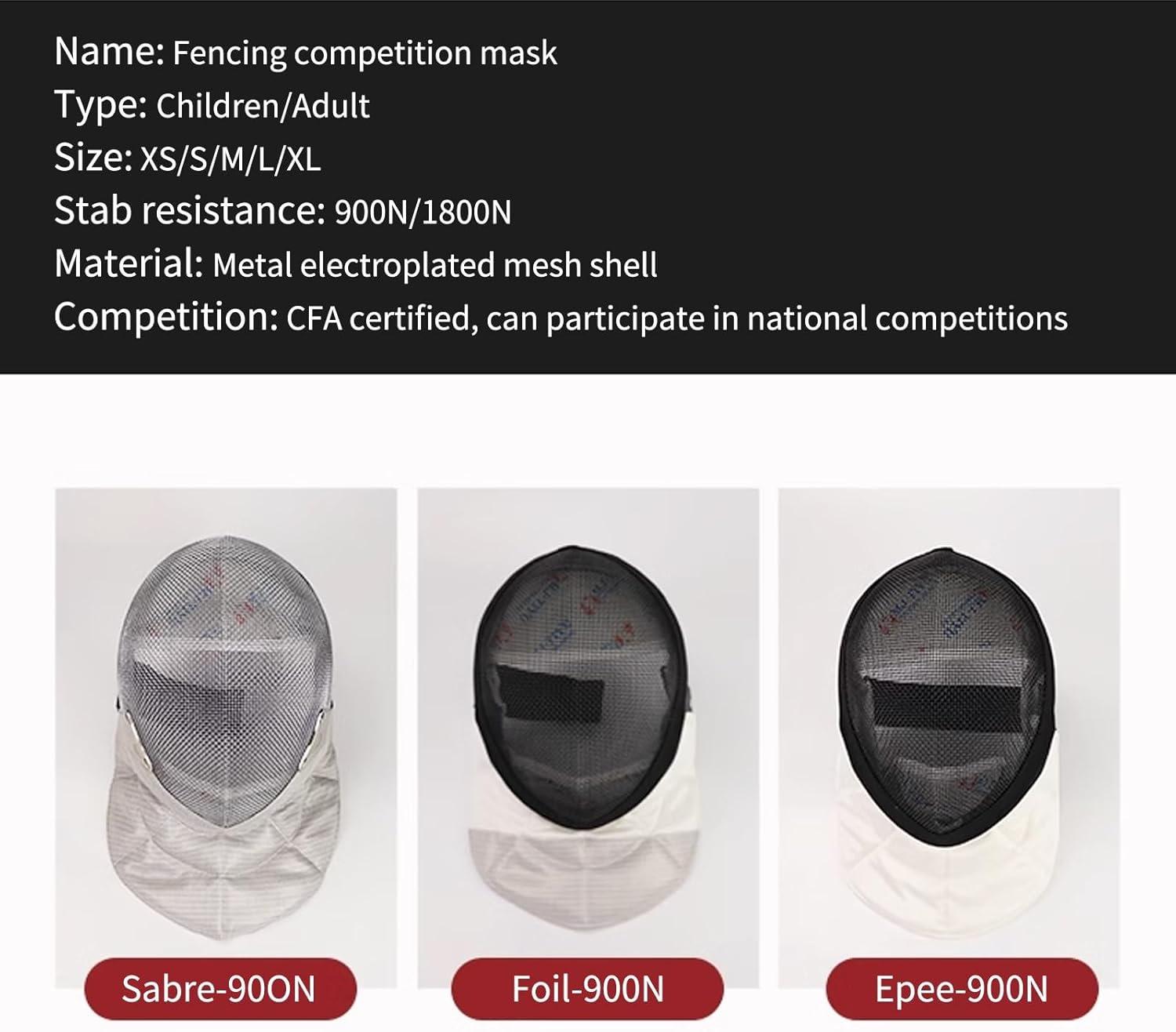 Fencing Helmet,Fencing Equipment,Fencing Protection，Steel mesh Waterproof Lining, New Fencing Equipment Saber Mask, 350N Protection, for foil, Epee, Saber Training(X-Small)