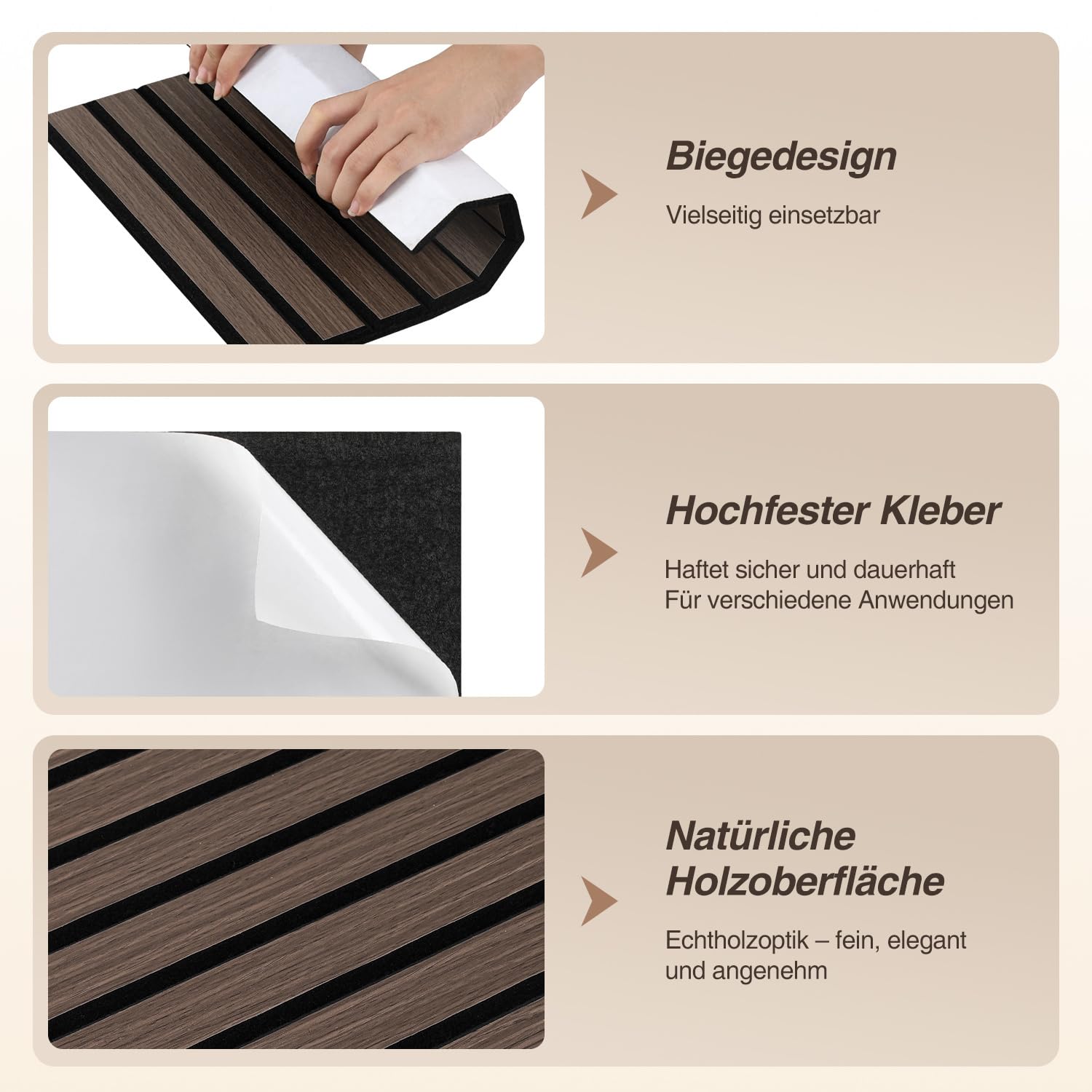 12er Set Akustikpaneele Holzoptik Wandpaneele Selbstklebende,Bohrfrei & Leicht Recyceltes Filz,Wandverkleidung als Schallschutz & Schalldämmung Akustikplatten 30x30 cm,Walnuss