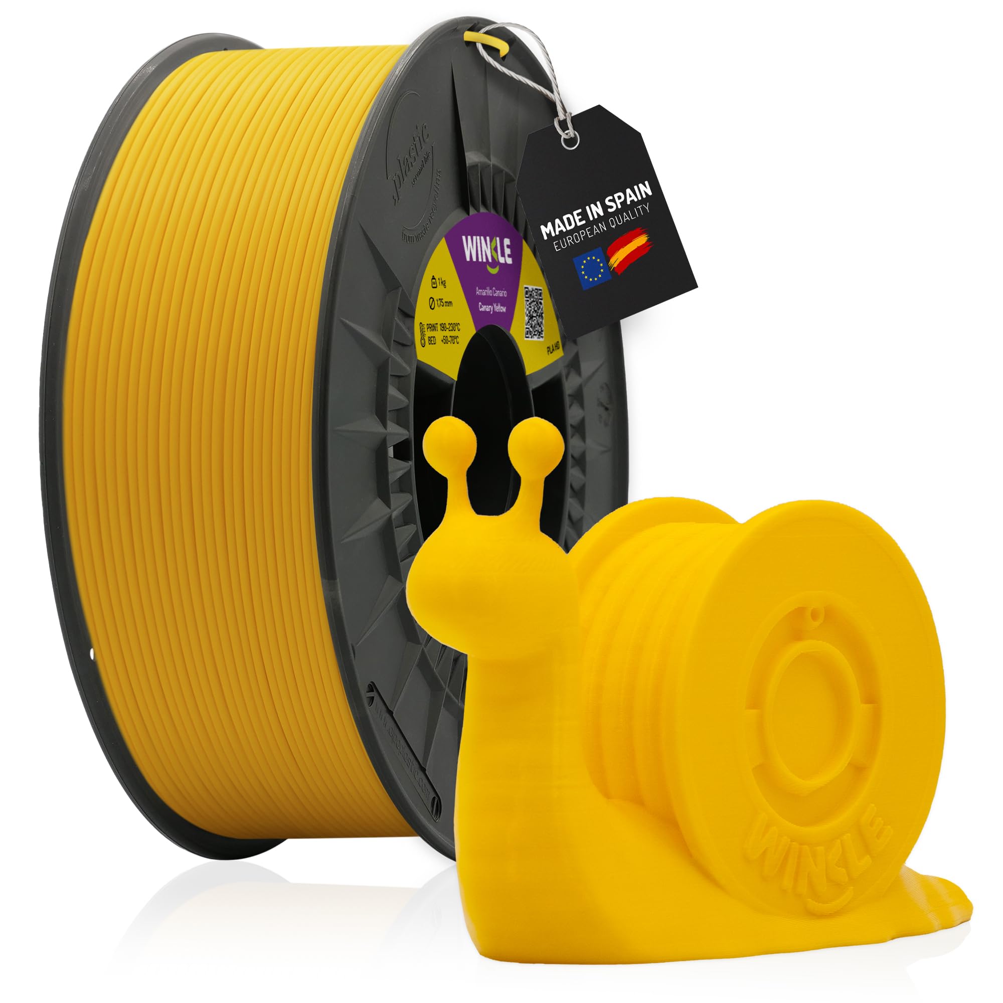 WINKLE Filamento PLA HD Amarillo Canario 1,75mm 300g Bobina Compatible Impresoras 3D
