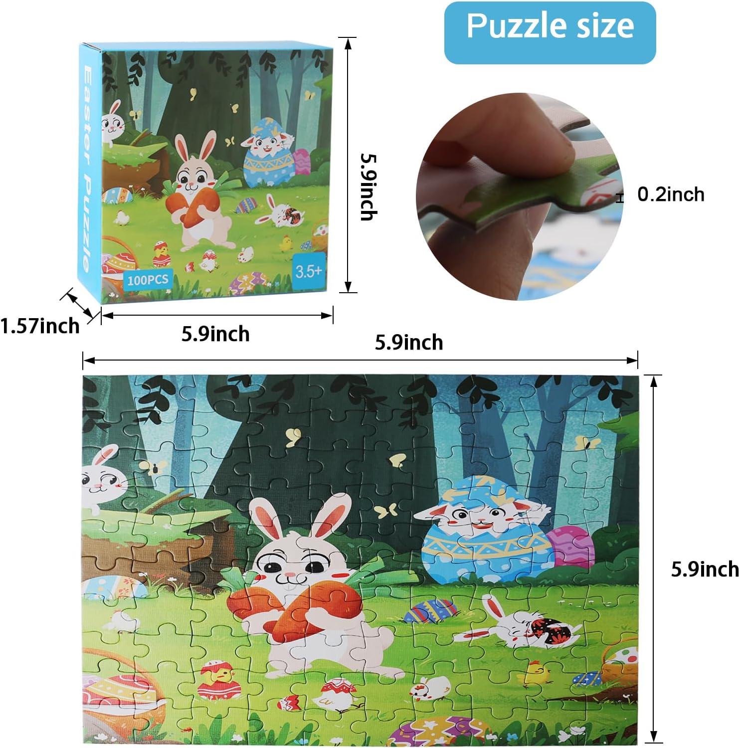 Easter Puzzles for Kids Ages 4-6, Jigsaw Puzzle Easter Bunny 100 Pieces for Kids Ages 3, 4, 5, 6 Year Old for Toddlers Educational Learning Toys Animal Easter Puzzle Toys for Boys Girls Easter Gifts