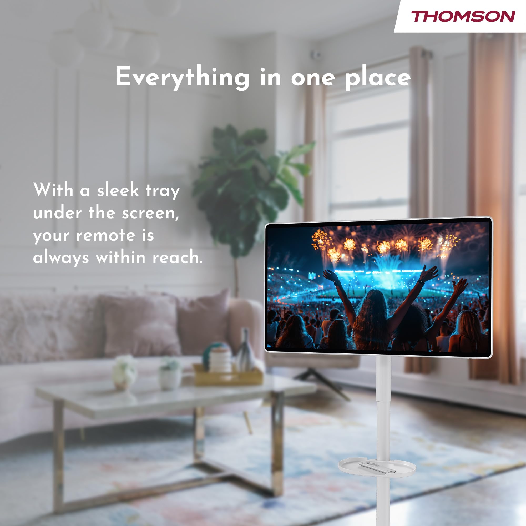 Thomson Go Plus Pro 27 Zoll (69 cm) 4K UHD Smart Touch Display, Android, Sprachsteuerung, Hotspot, 9000 mAh Akku, 5MP Kamera, Subwoofer, WiFi 6, Bluetooth, Tragbarer Ständer -27UE7M45- Weiß