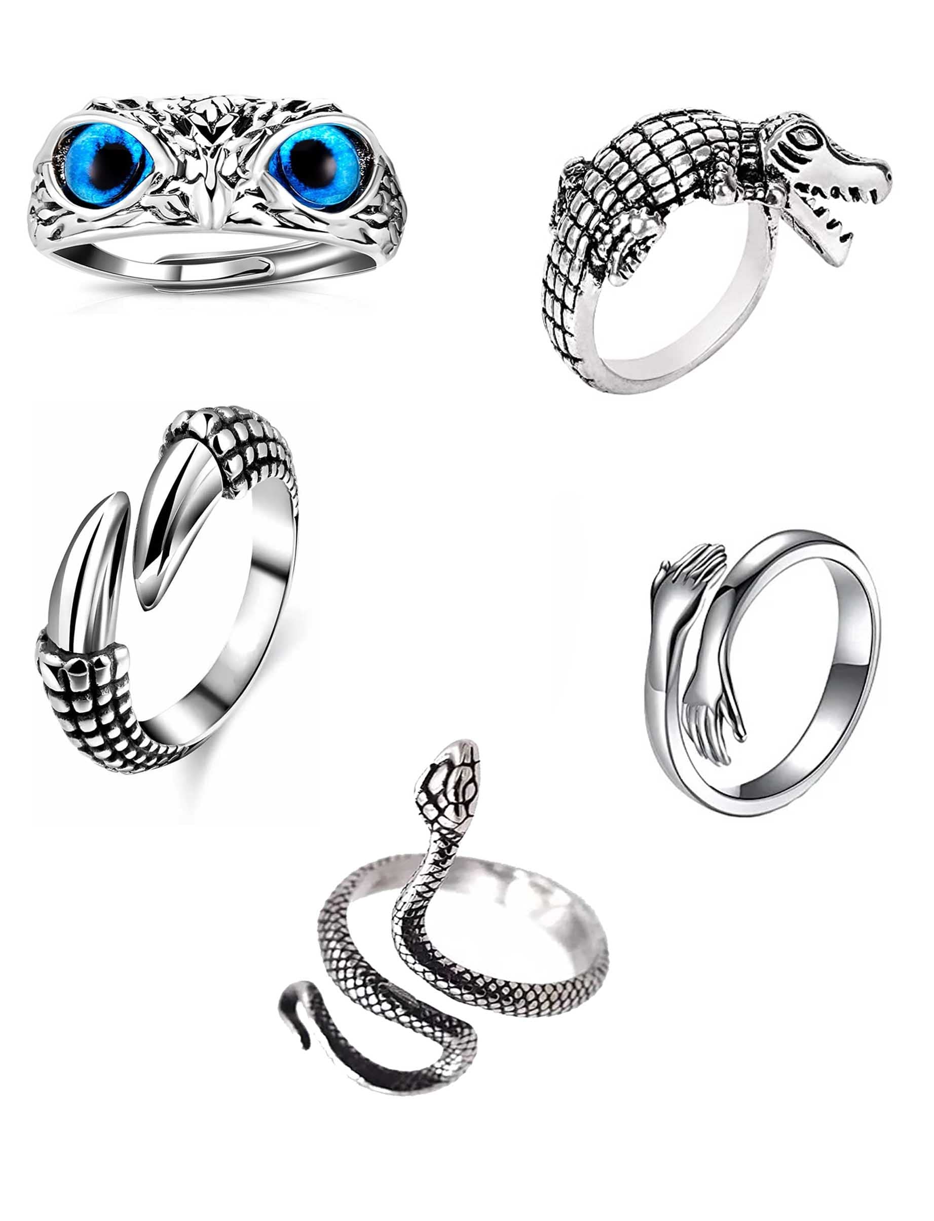 1 OWL RING, SNAKE RING,EAGLE CLAW RING & HUG RING PACK OF 5 (ADJUSTABLE)
