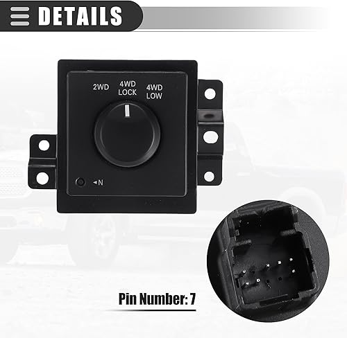 Miniatura 4 de Motoforti Interruptor selector de tracción en las cuatro ruedas, perilla del interruptor de control selector de caja de transferencia, para Dodge