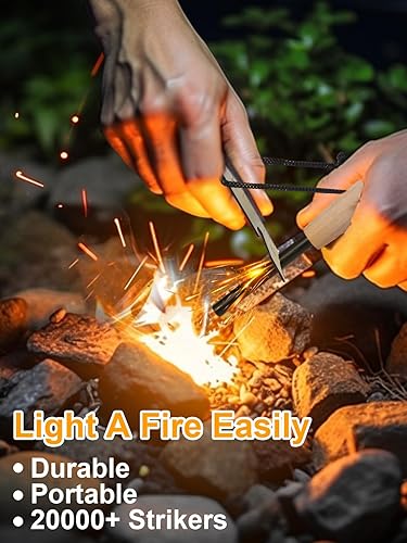 Miniatura 2 de Herramienta de supervivencia para iniciadores de fuego, kit de iniciación de incendios incluye varilla de magnesio, 2 cuerdas de cáñamo de mecha y