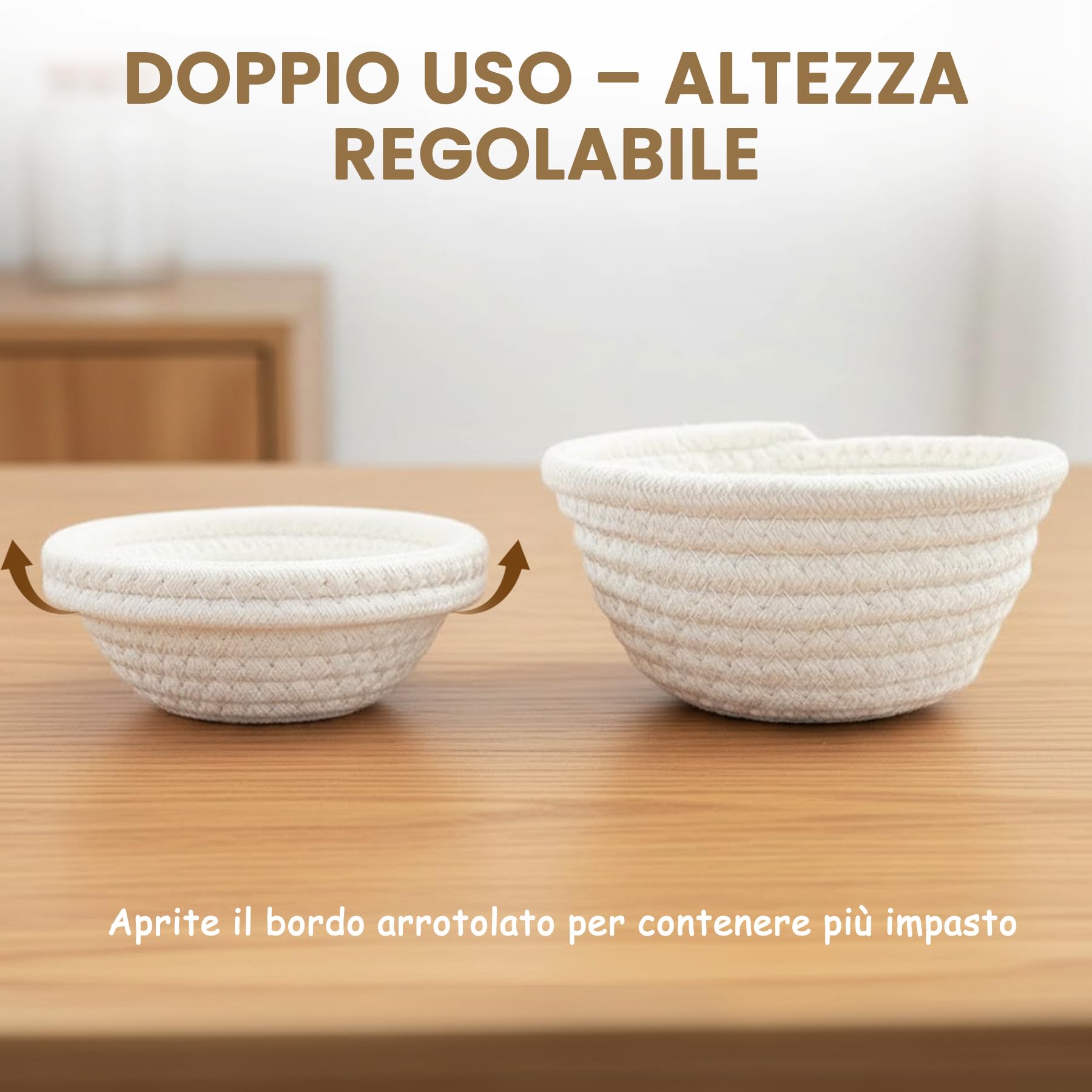 Mini cestino per lievitazione Banneton (14 cm, set di 6), in corda di cotone naturale, cestino piccolo e fodera, cestino per lievitazione di lievito naturale per ciotole per pane e piccoli pani