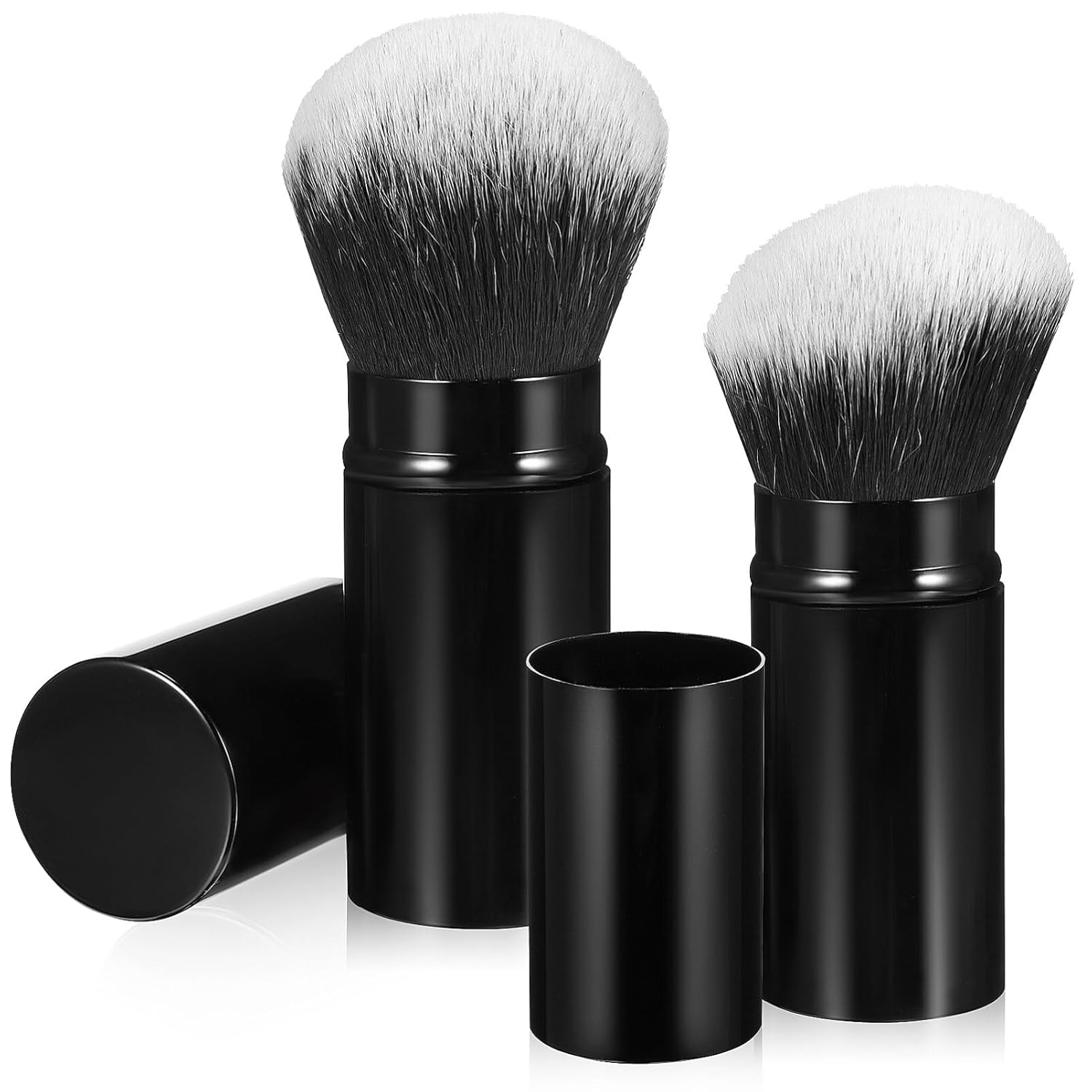 DOITOOL Retractable Makeup 2 Pack Travel Face Blush Brush, Portable Powder Foundation Brush with Cover for Blush, Bronzer, Buffing and Powder Cosmetics