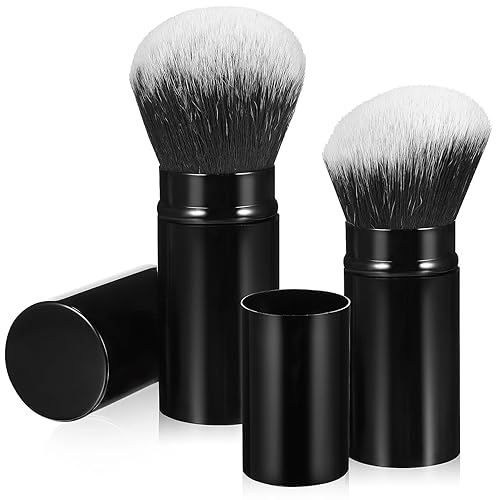 DOITOOL Paquete de 2 brochas de maquillaje retráctiles, cepillo de viaje para rubor facial, cepillo portátil para base de polvo con cubierta para