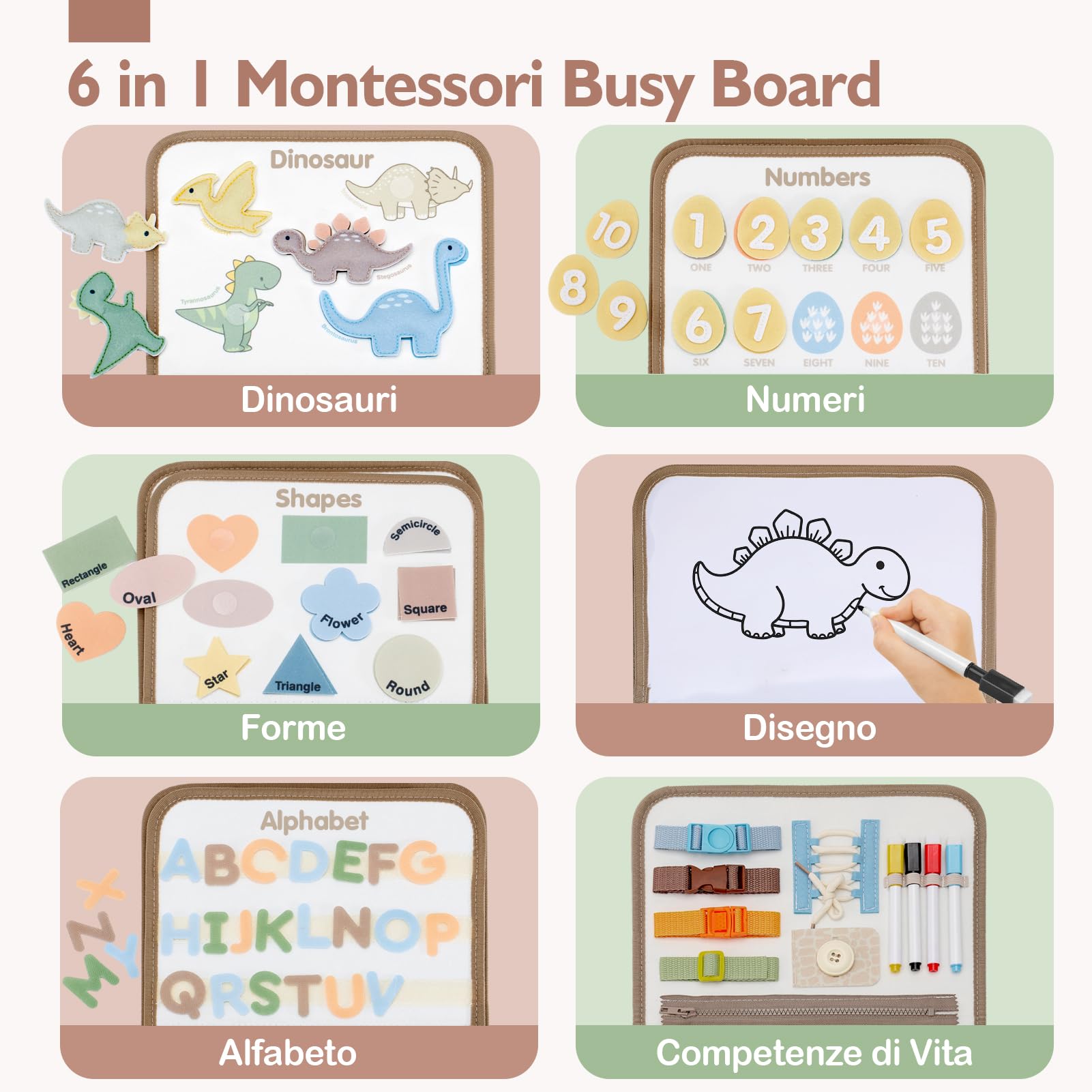 hahaland Busy Board Montessori - Pannello Sensoriale Montessori per Bambini, Valigetta Interattiva con Dinosauri 3D, Giochi Didattici Regalo Bambino 1 2 3 Anni